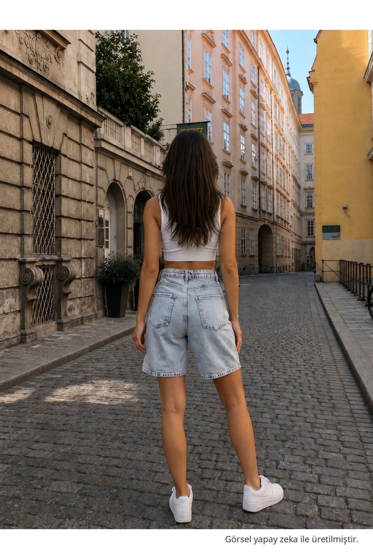 Kadın Yüksek Bel Beş Cepli Denim Rahat Kesim Şort Açık Mavi 4