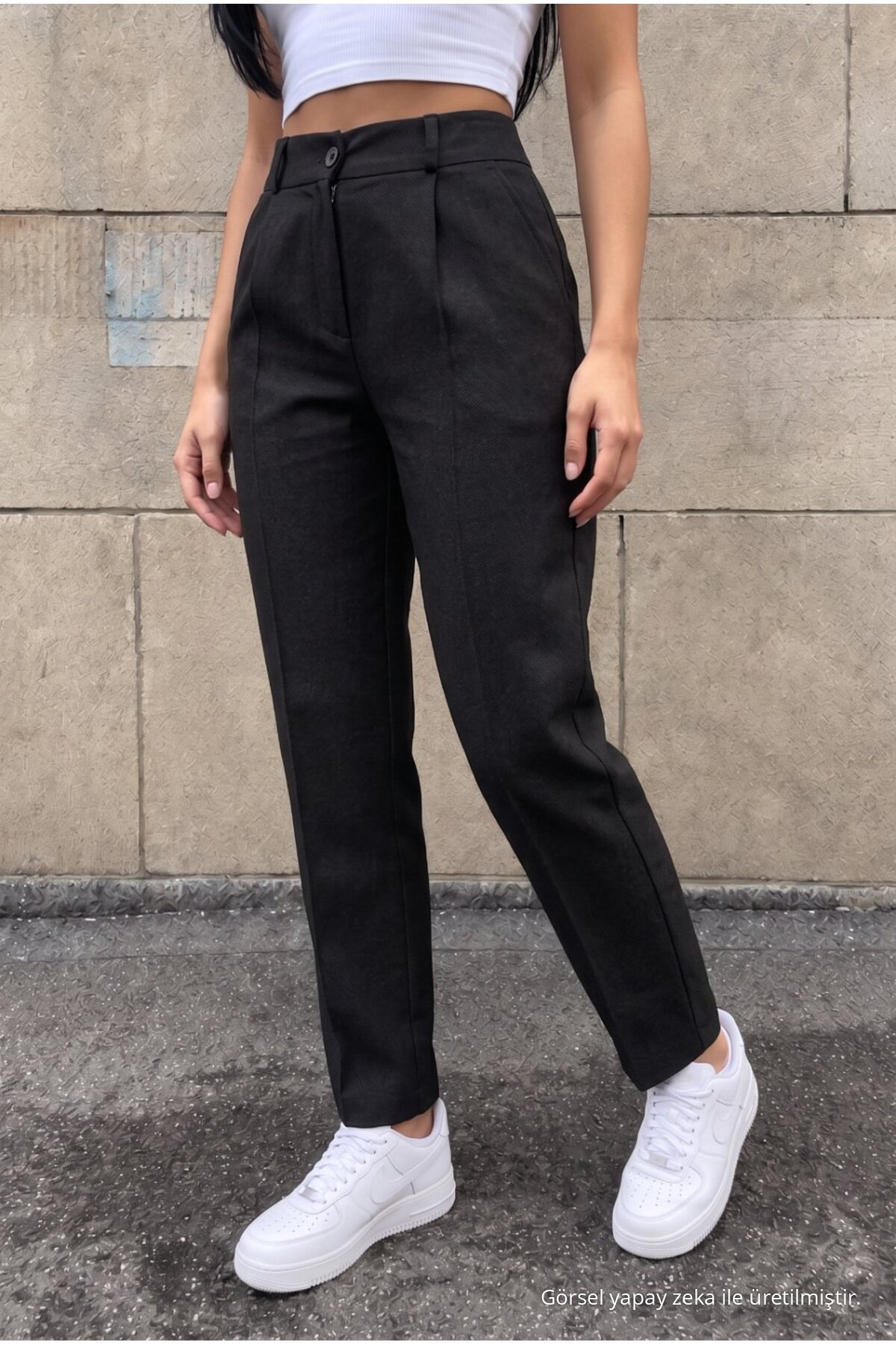 Yüksek Bel Havuç Model Beli Lastikli Dar Paça Pantolon SİYAH 4