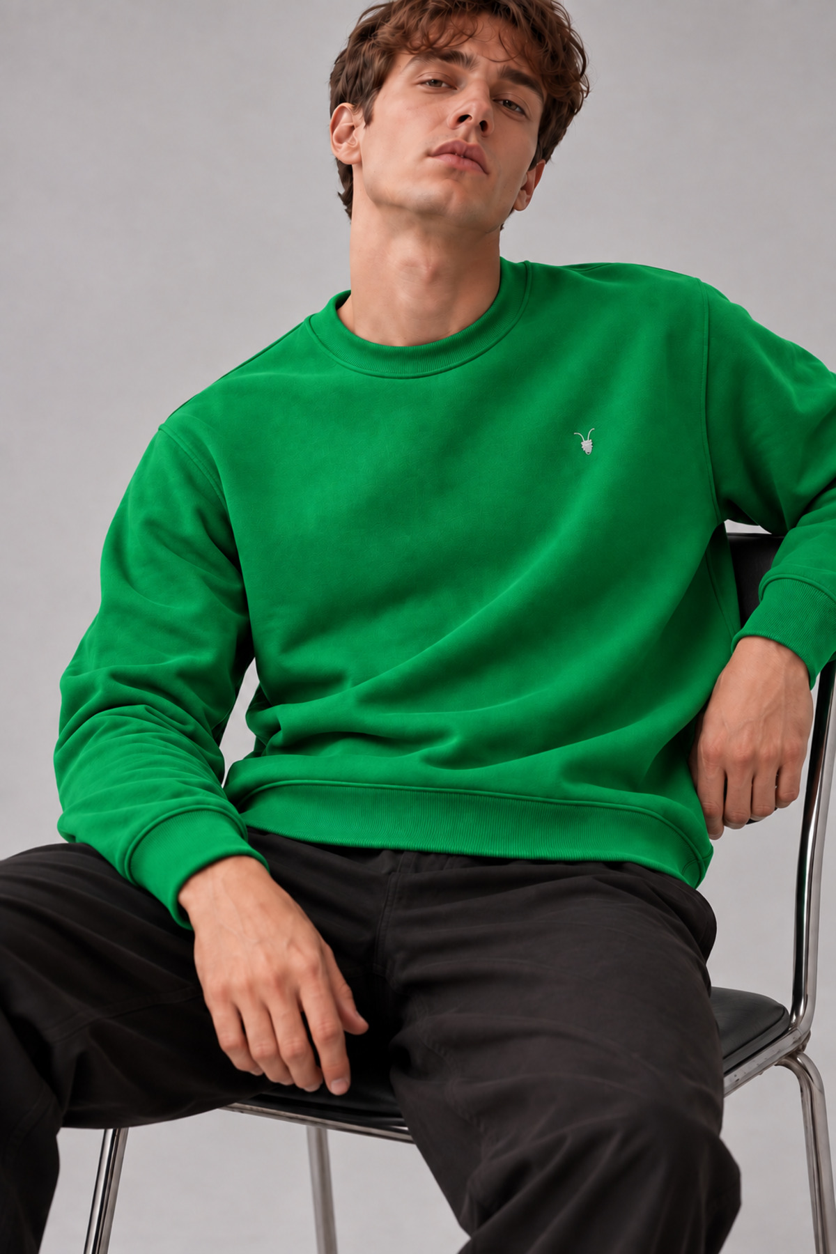 YEŞİL Renk Erkek Bisiklet Yaka Sweatshirt 3