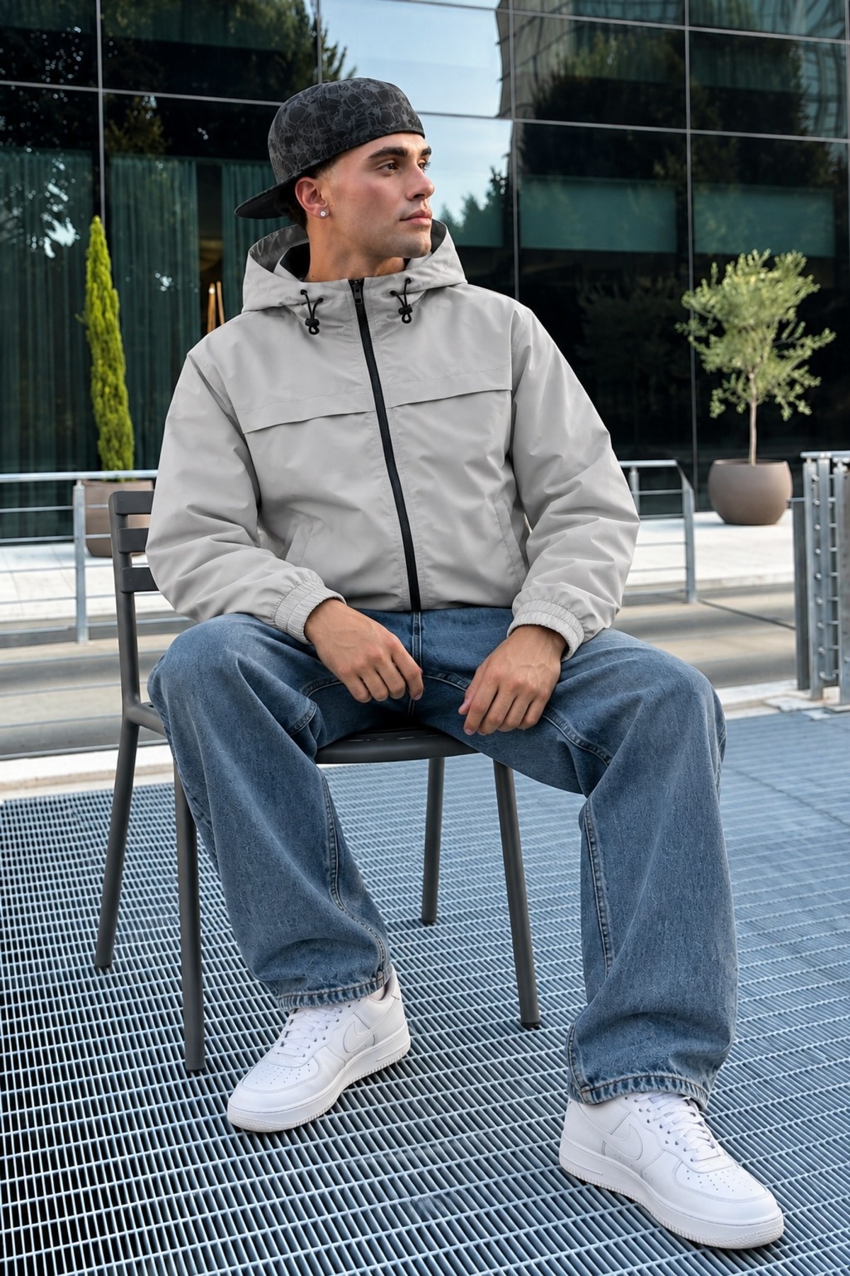 Erkek Kapüşonlu Su Geçirmez Casual Taş Yağmurluk 4