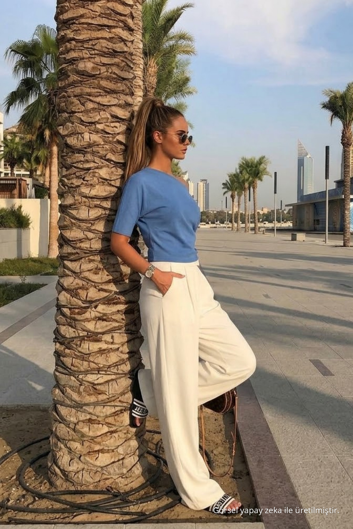 Kadın Günlük Slim Basic Mavi Bluz 3