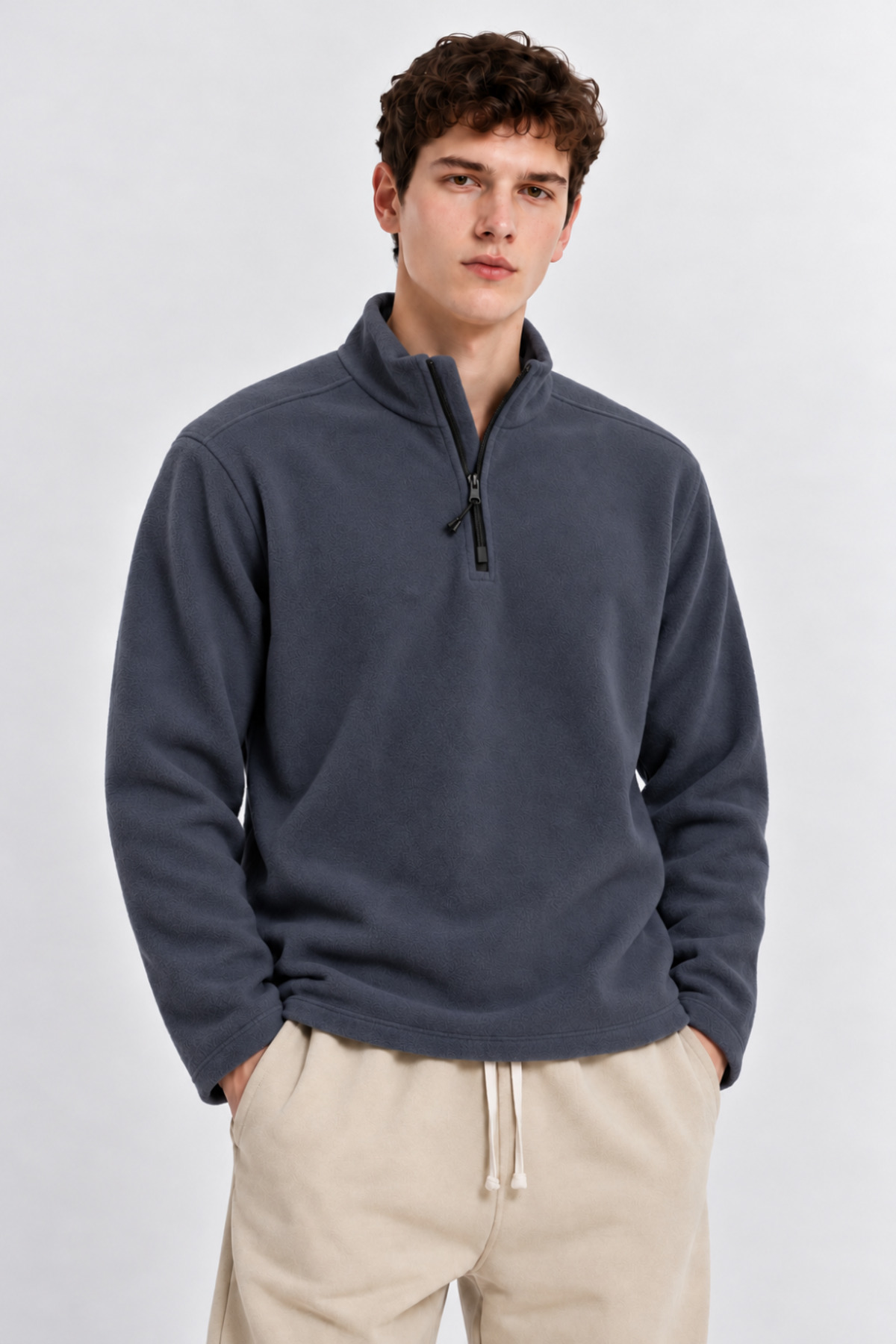 Erkek Yarım Fermuarlı Bol 3' Lu Sweatshirt MAVİ 4