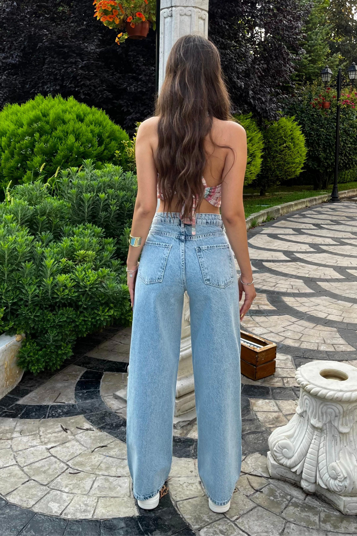 Açık Mavi Kar Yıkama Yüksek Bel Wide Leg Jeans 3