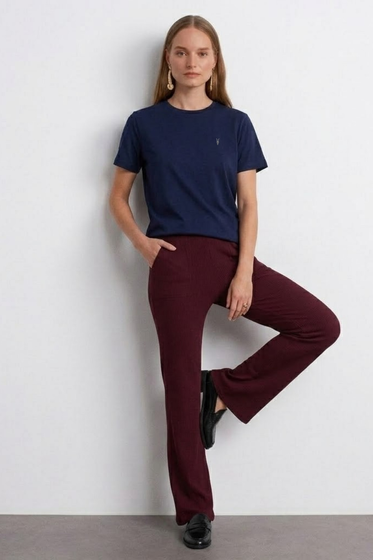 Kadın Comfort Fit Basic Lacivert Bol Tişört 4