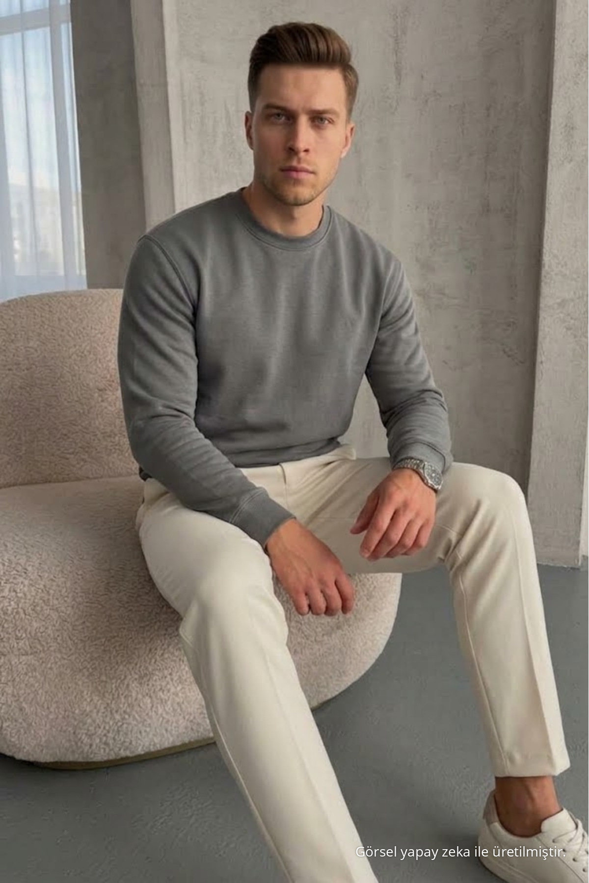 Erkek Loose Dokulu Flare Füme Sweatshirt 3
