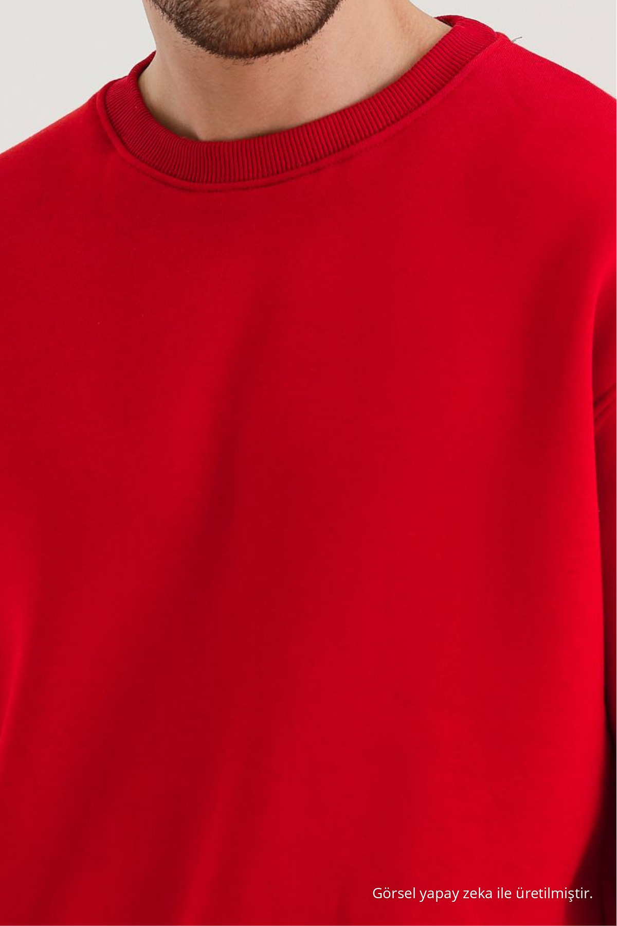 Erkek Bisiklet Yaka Salaş KIRMIZI Sweatshirt 5