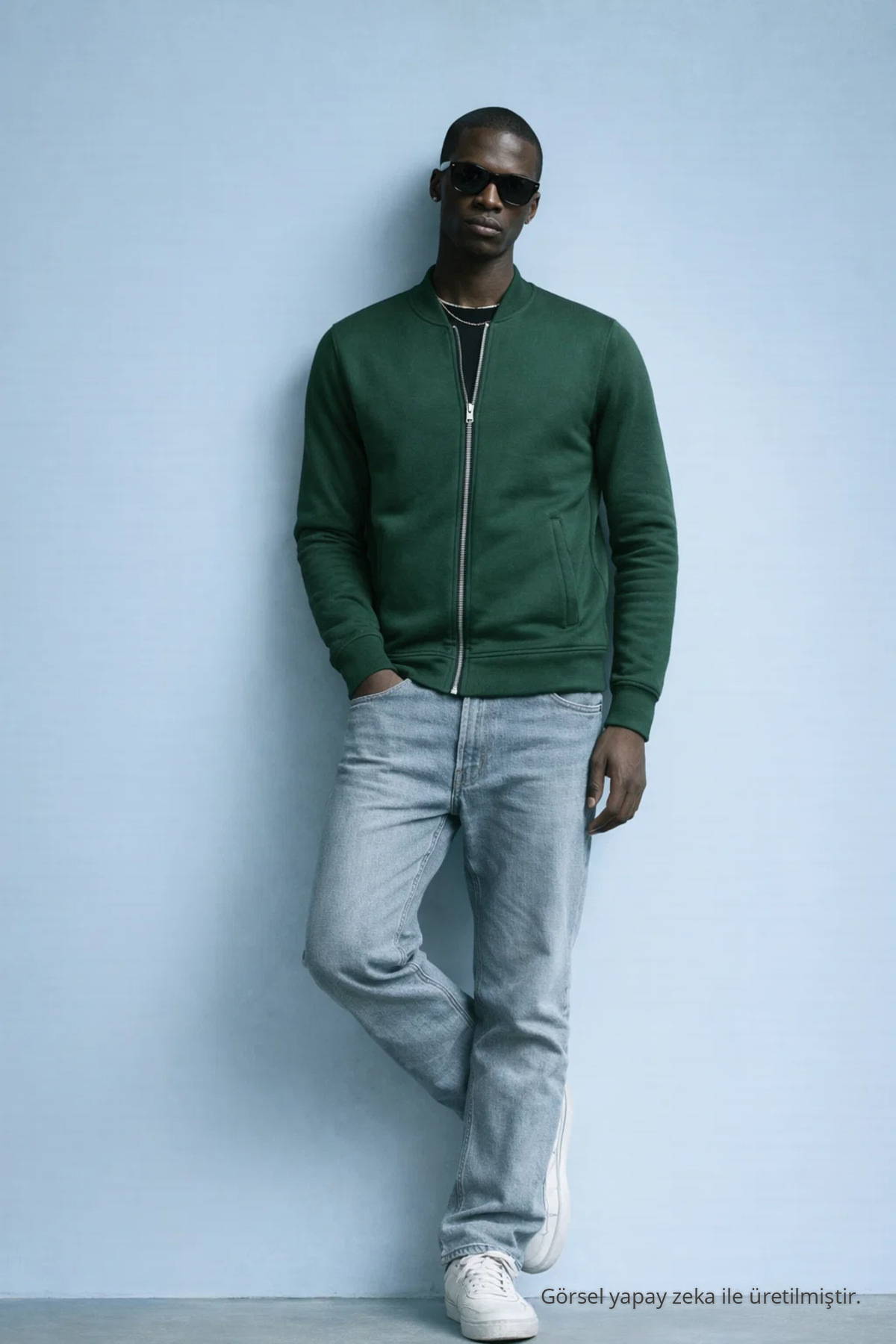 Erkek Hakim Yaka Kışlık YEŞİL Sweatshirt 3