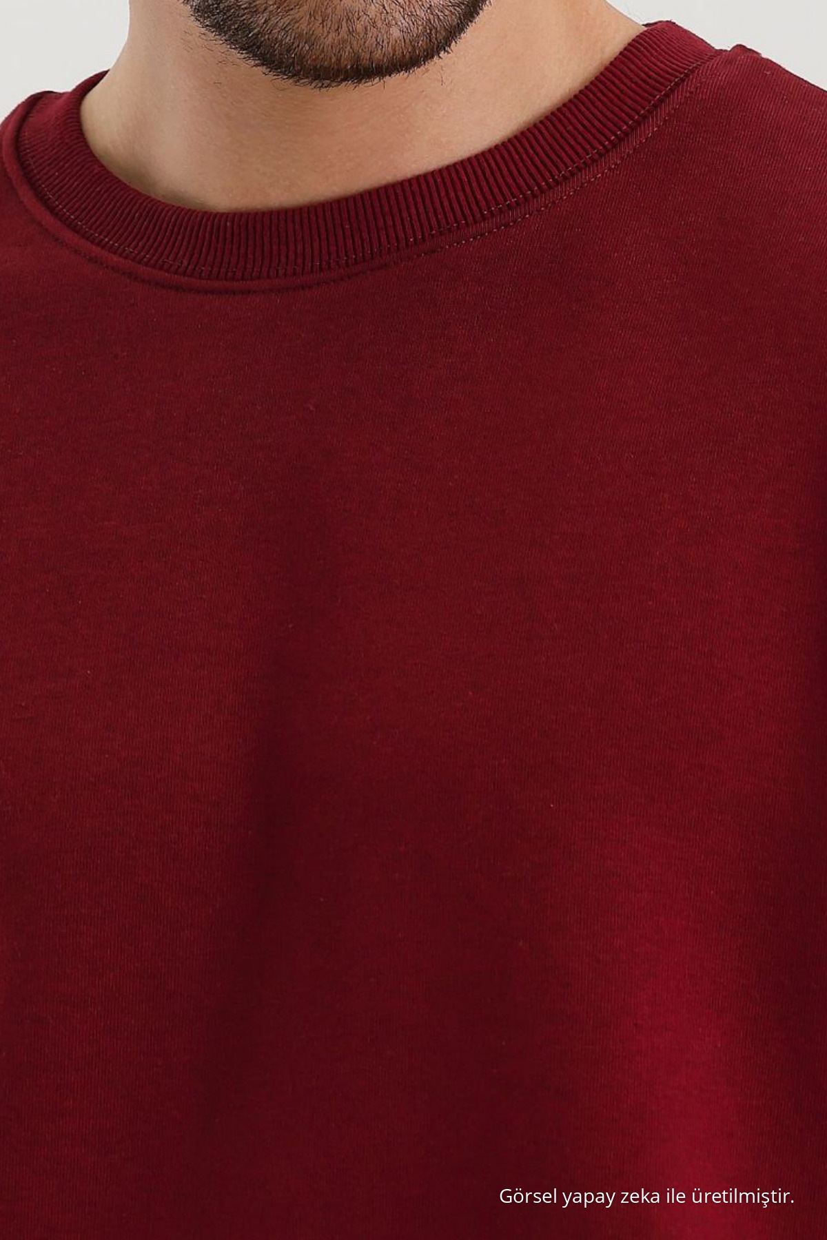 Erkek Bisiklet Yaka Salaş Bordo Sweatshirt 5