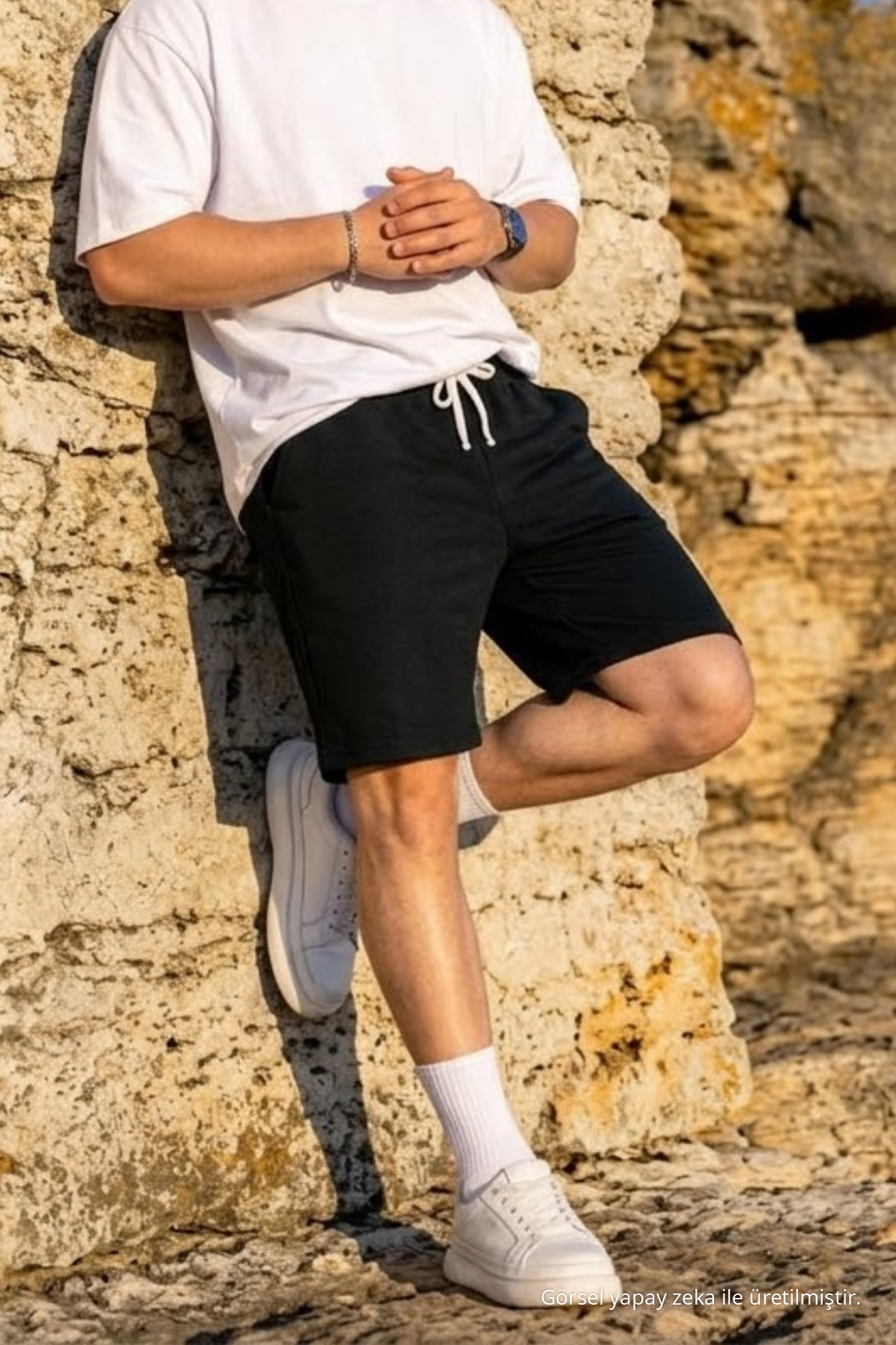 Erkek Pamuklu Casual Cepli Bol Siyah Şort 4