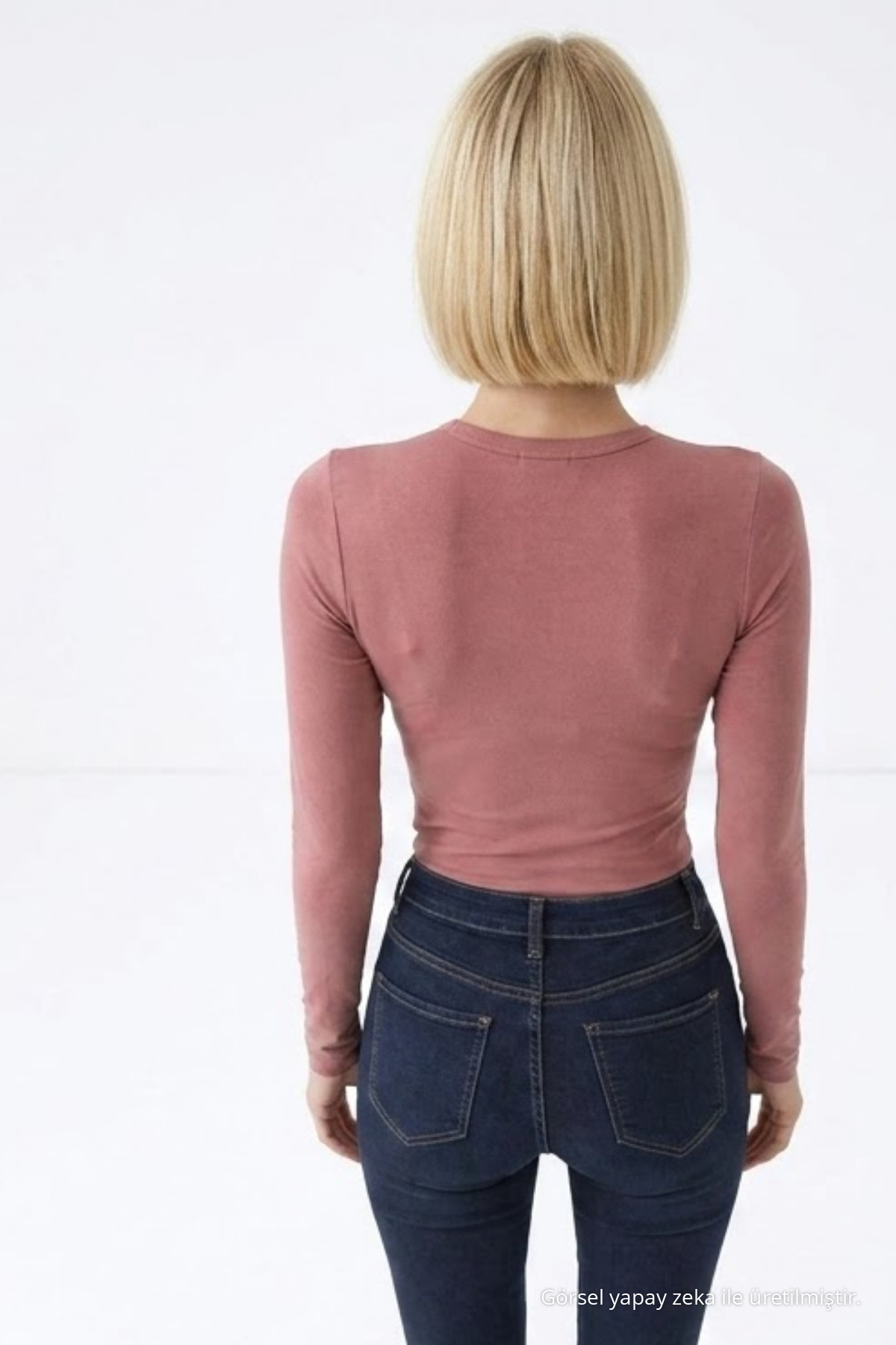 Kadın Günlük Fashion Dar Pudra Tişört 5