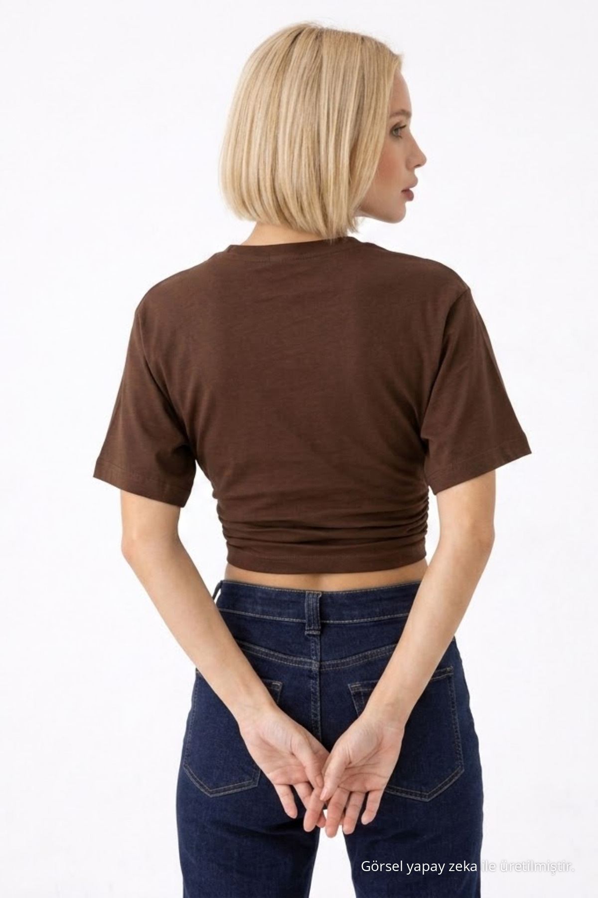 Kadın Fashion Slim Fit Kahve Crop Tişört 6