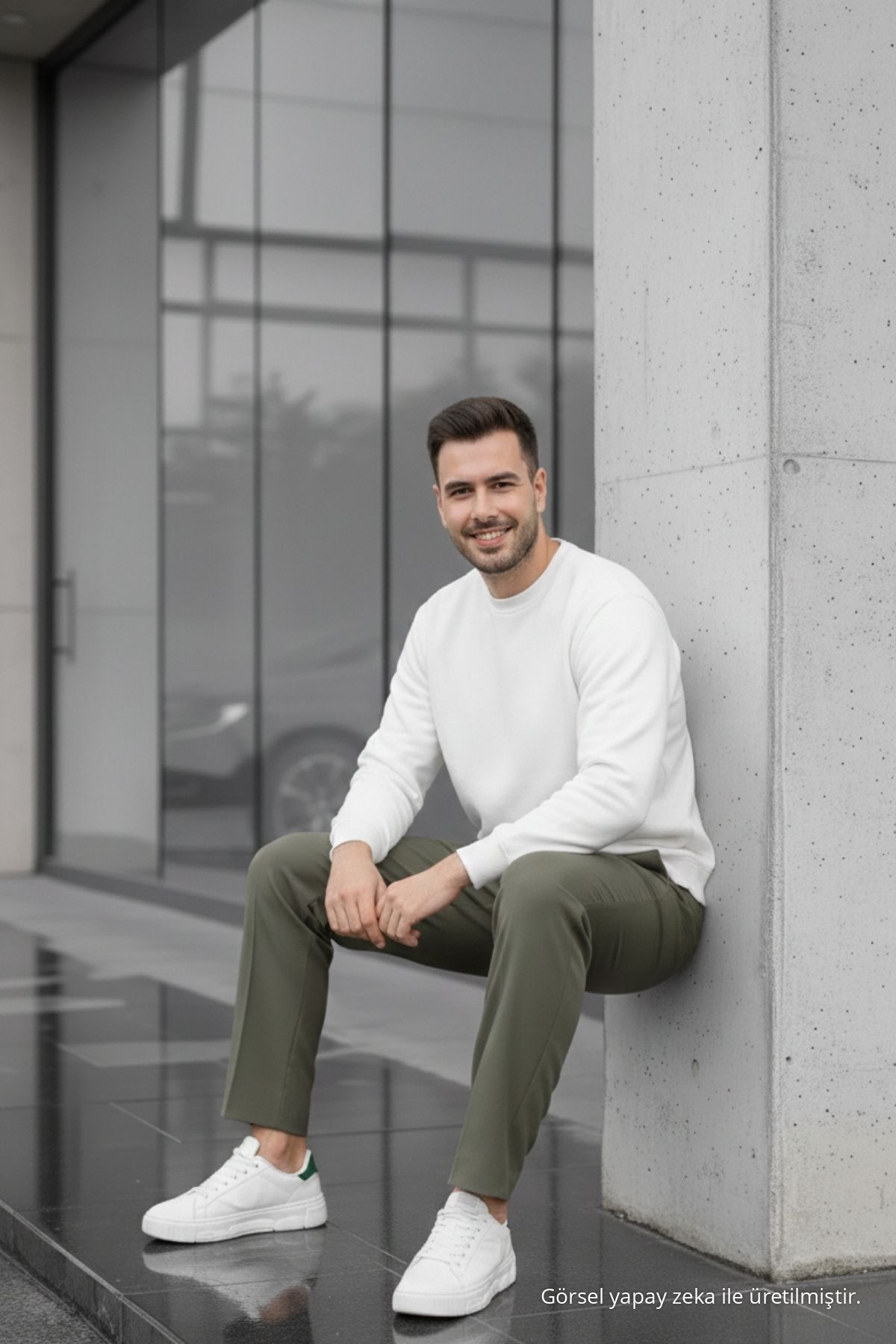 Erkek Çift Pileli Salaş Haki Baggy Pantolon 5