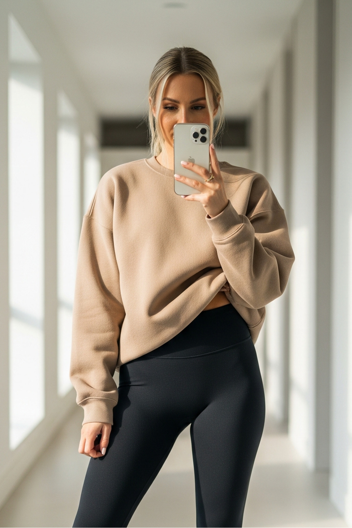 Kadın Oversize Kışlık Salaş BEJ Sweatshirt 5