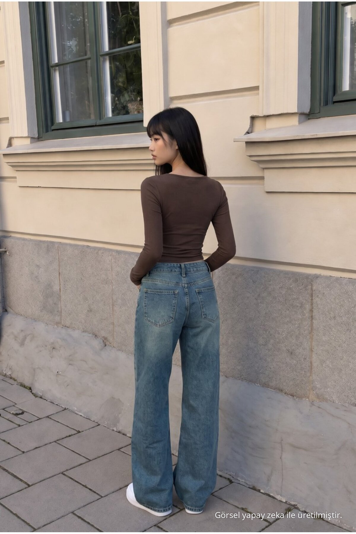 Kadın Bol Paça Jean Pantolon High Waist KOYU MAVİ 5