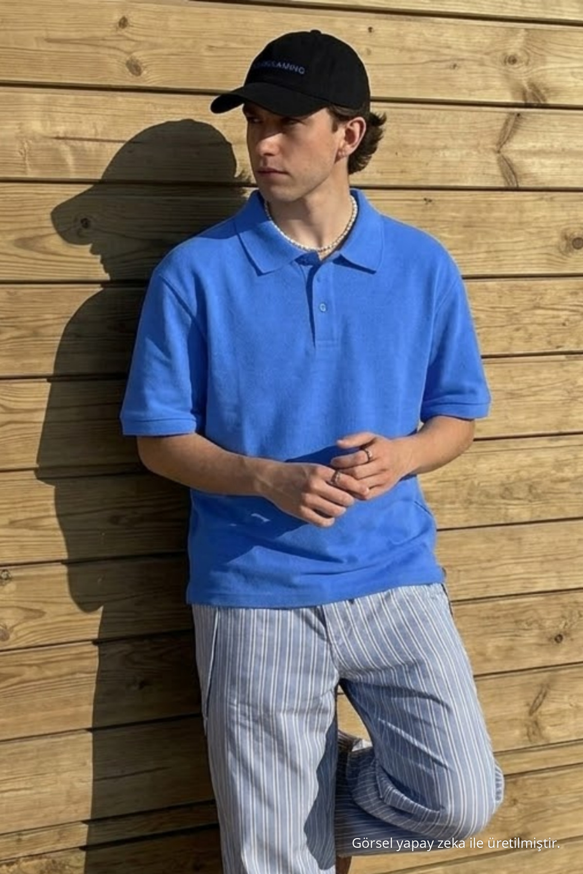 Erkek Casual Rahat Açık Mavi Polo Yaka Tişört 5