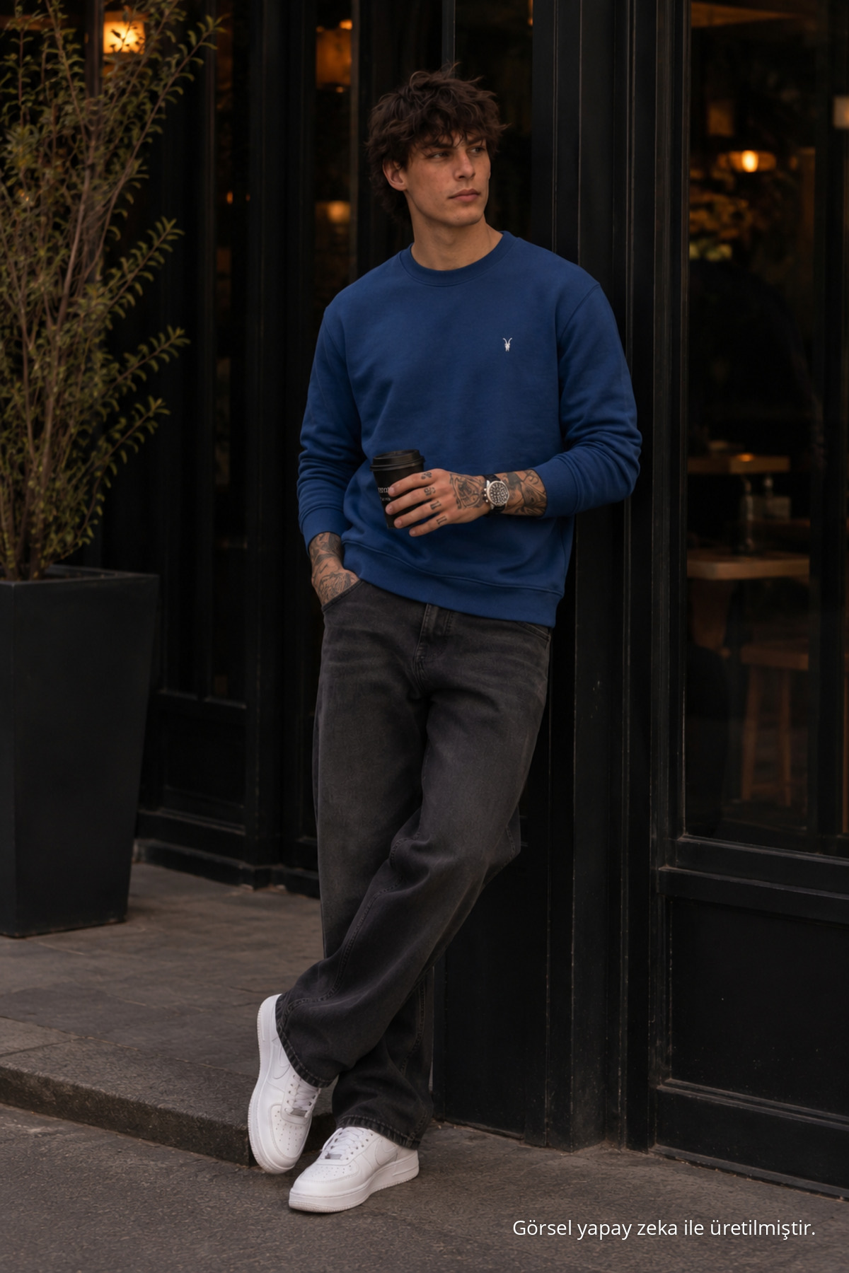 Örme Kışlık Günlük İNDİGO Erkek Sweatshirt 5