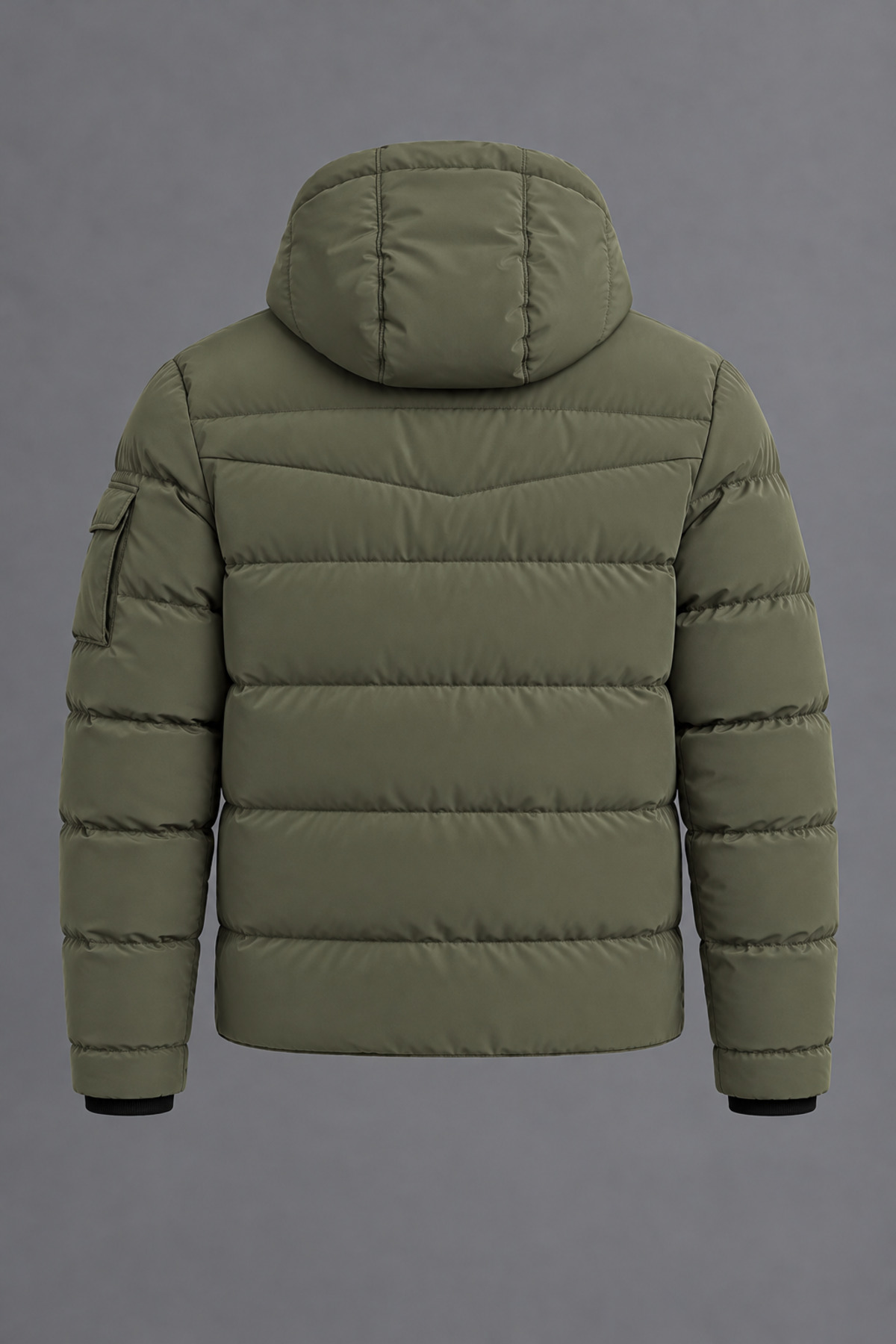 Erkek Spor Kesim Kapüşonlu Şişme Haki Mont 3