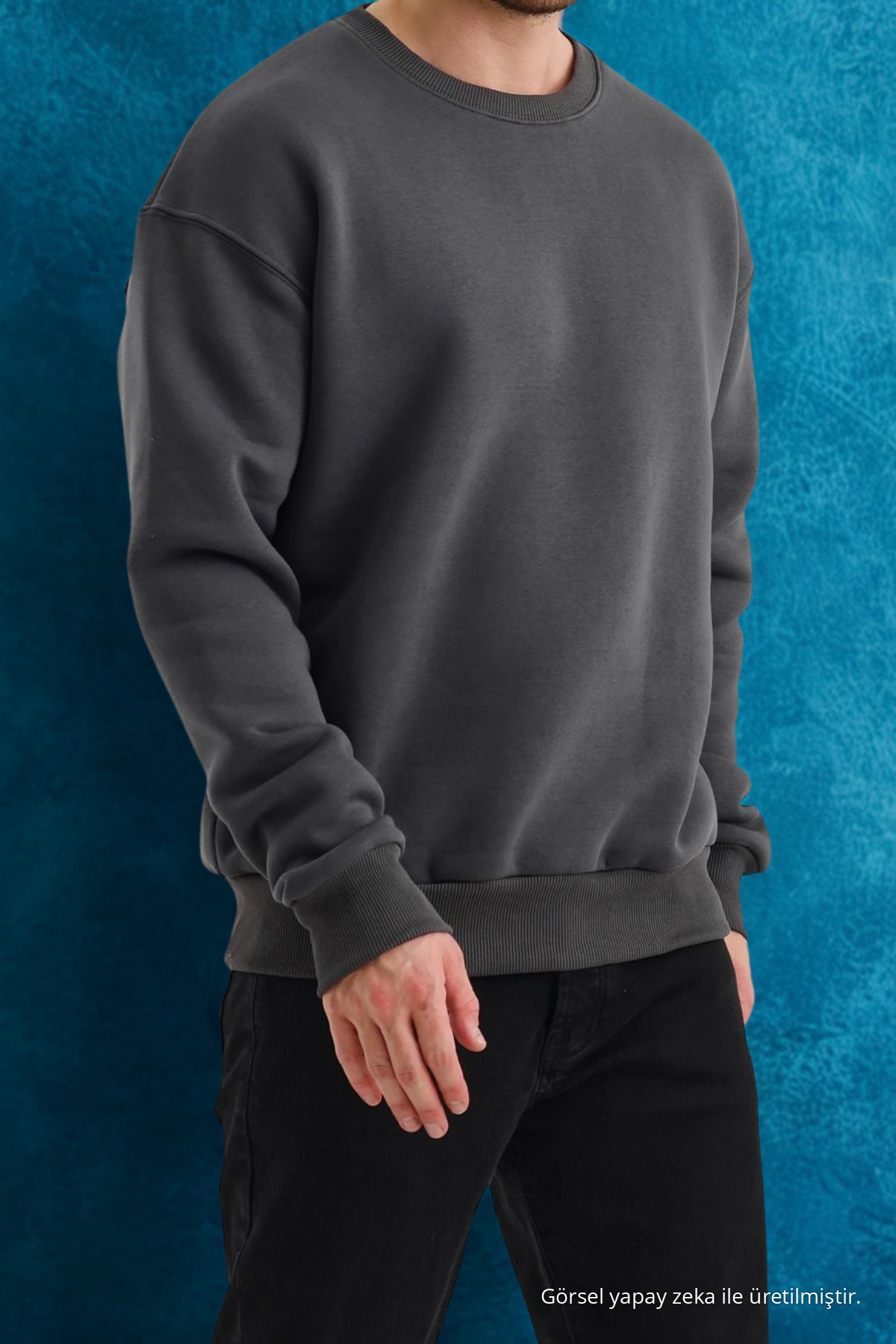 Erkek Bisiklet Yaka Salaş Füme Sweatshirt 6