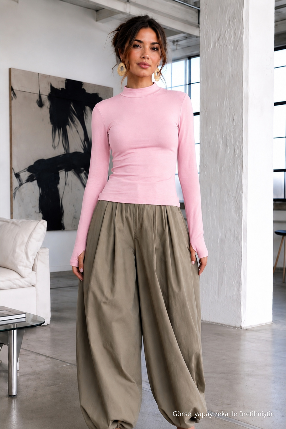 Kadın Slim Kesim Viskonlu Casual Pembe Bluz 3