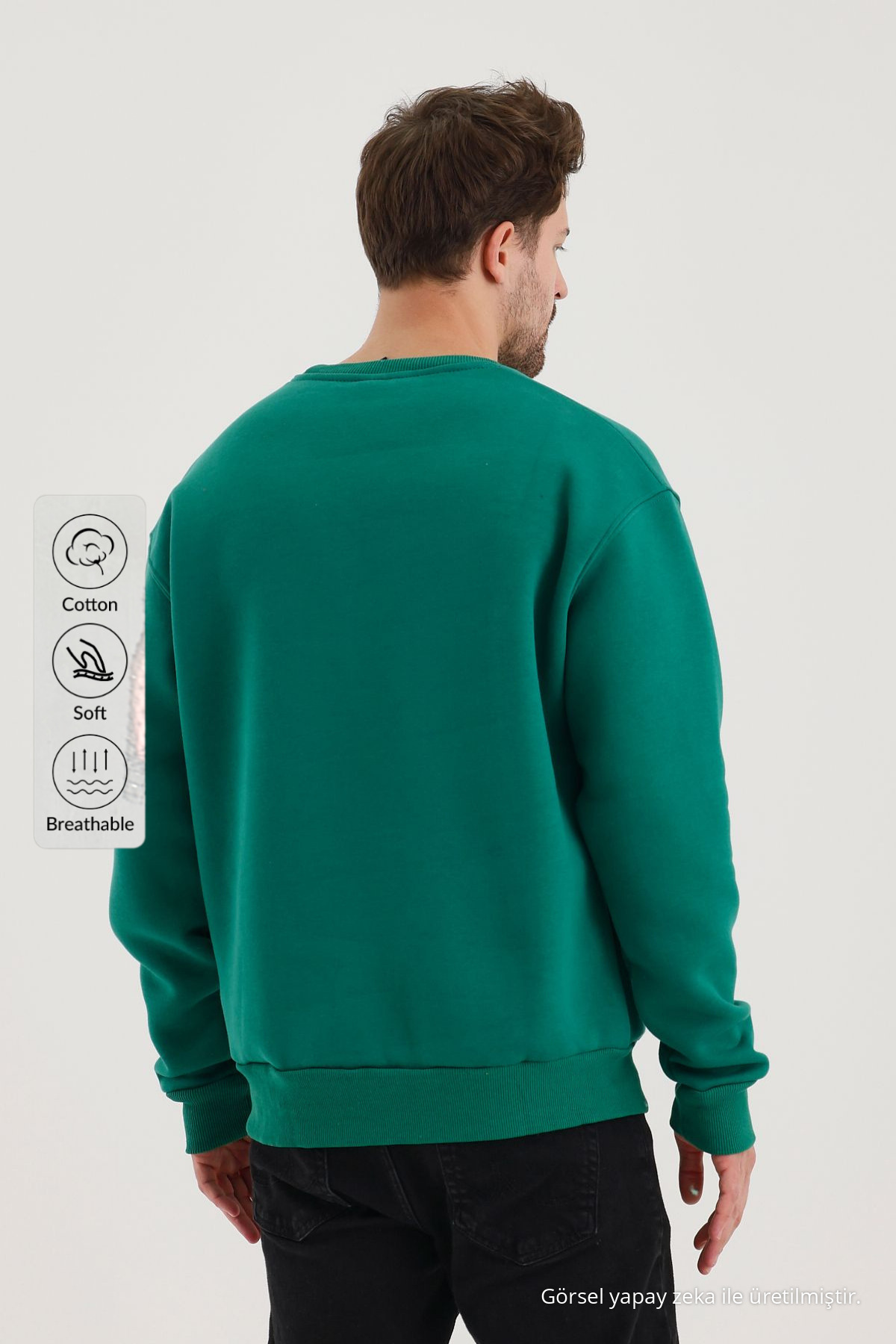 Erkek Bisiklet Yaka Salaş YEŞİL Sweatshirt 4
