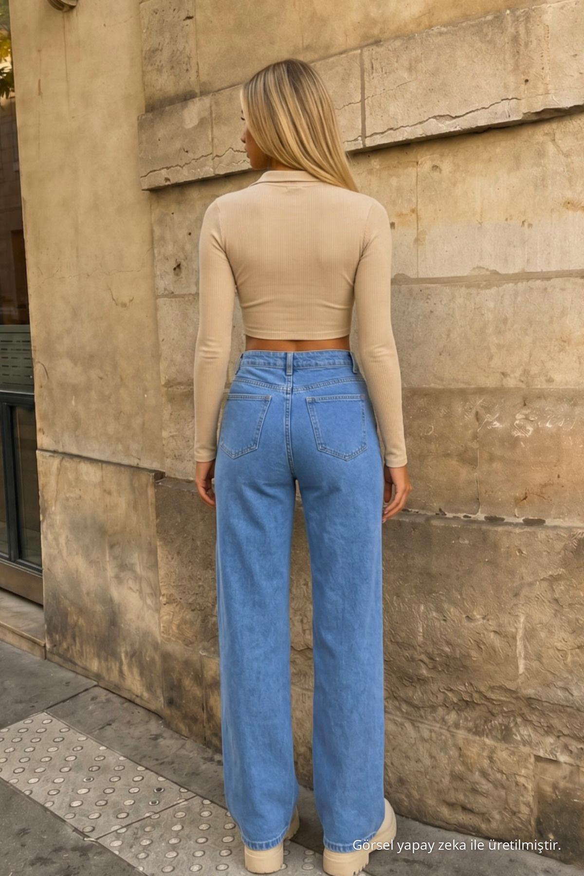 Mavi Yüksek Bel Wide Leg Bol Paça Palazzo Kot Pantolon 12