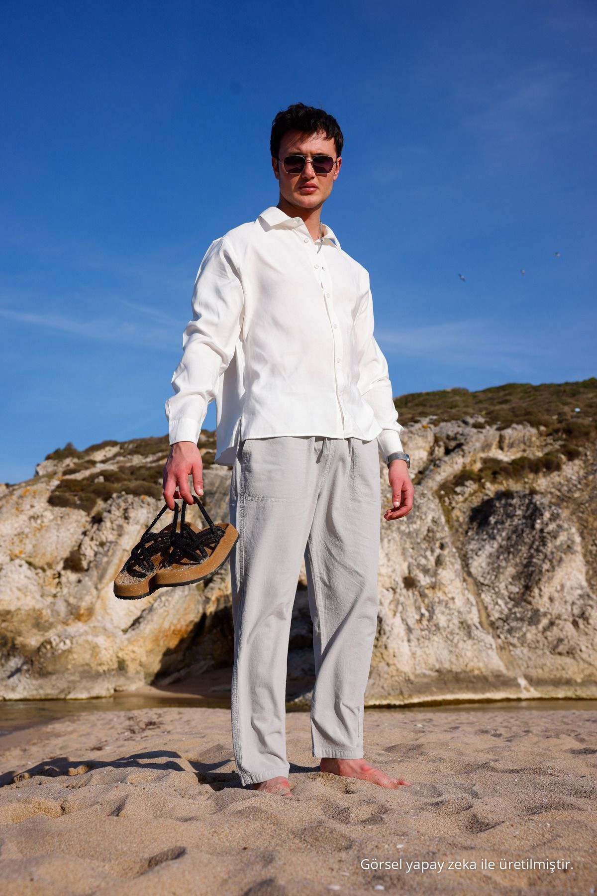 RELAXED FIT PAMUKLU KETEN PANTOLON GRİ 8