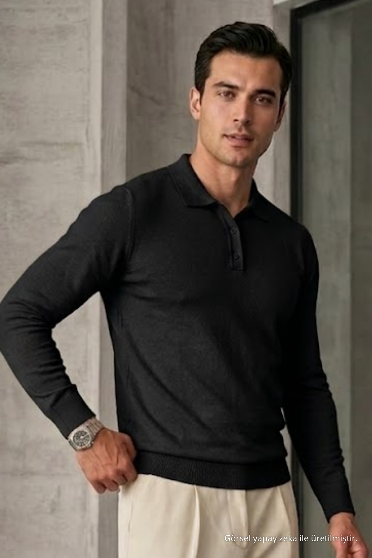Erkek Casual Loose Reglan Siyah Kazak 3