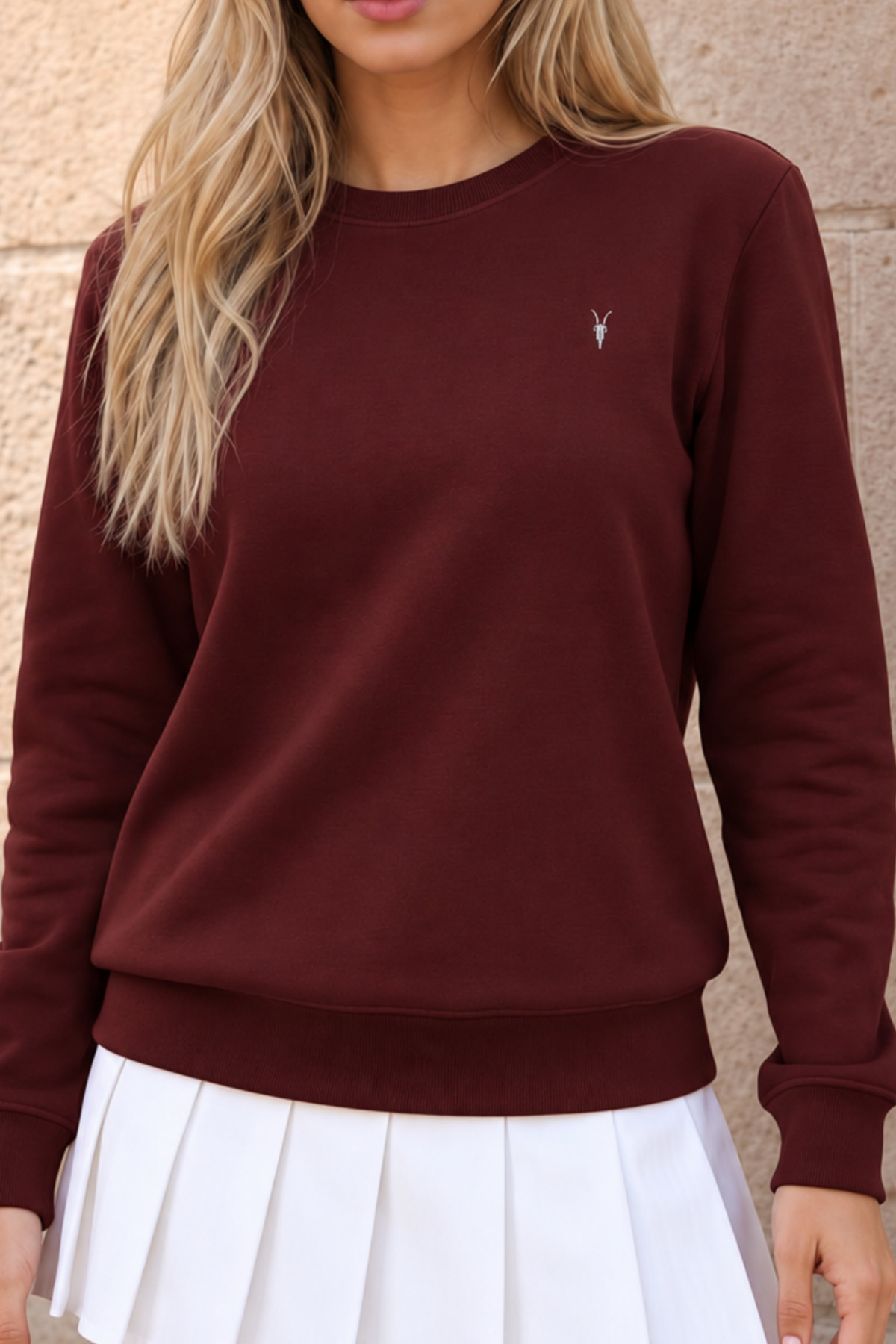 Kadın Bisiklet Yaka Mevsimlik Bordo Sweatshirt 5