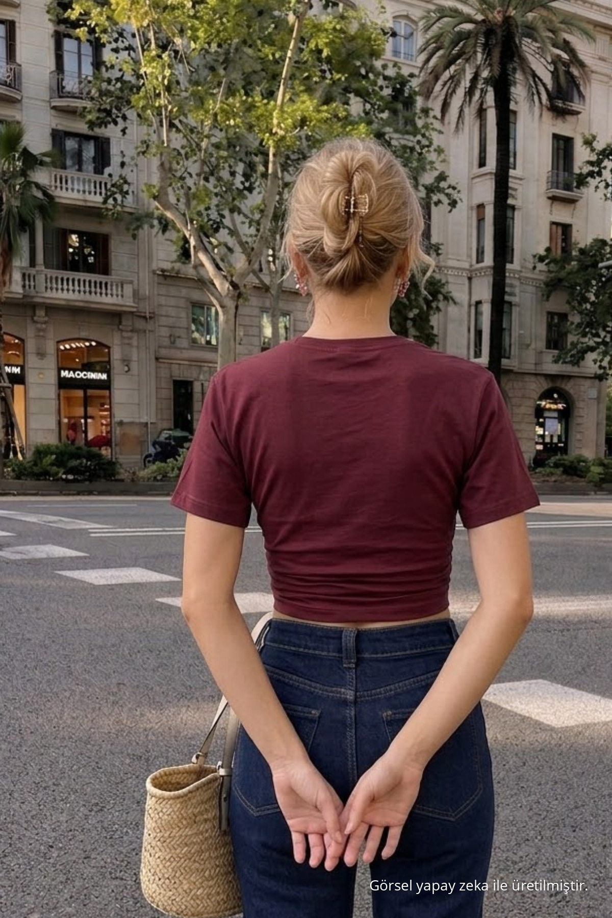 Kadın Bisiklet Yaka Bordo Crop Tişört 6