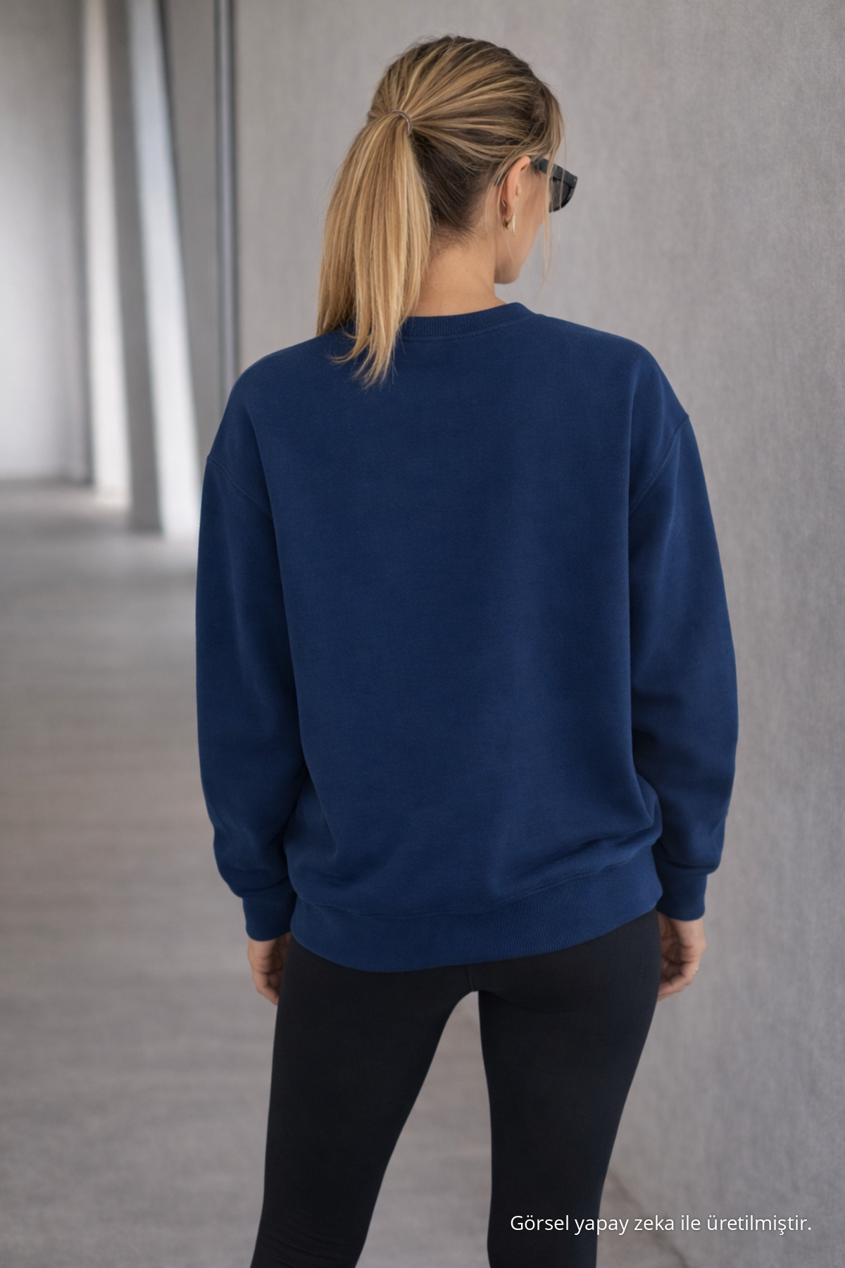 Kadın Bisiklet Yaka Basic Oversize Sweatshirt LACİVERT 5