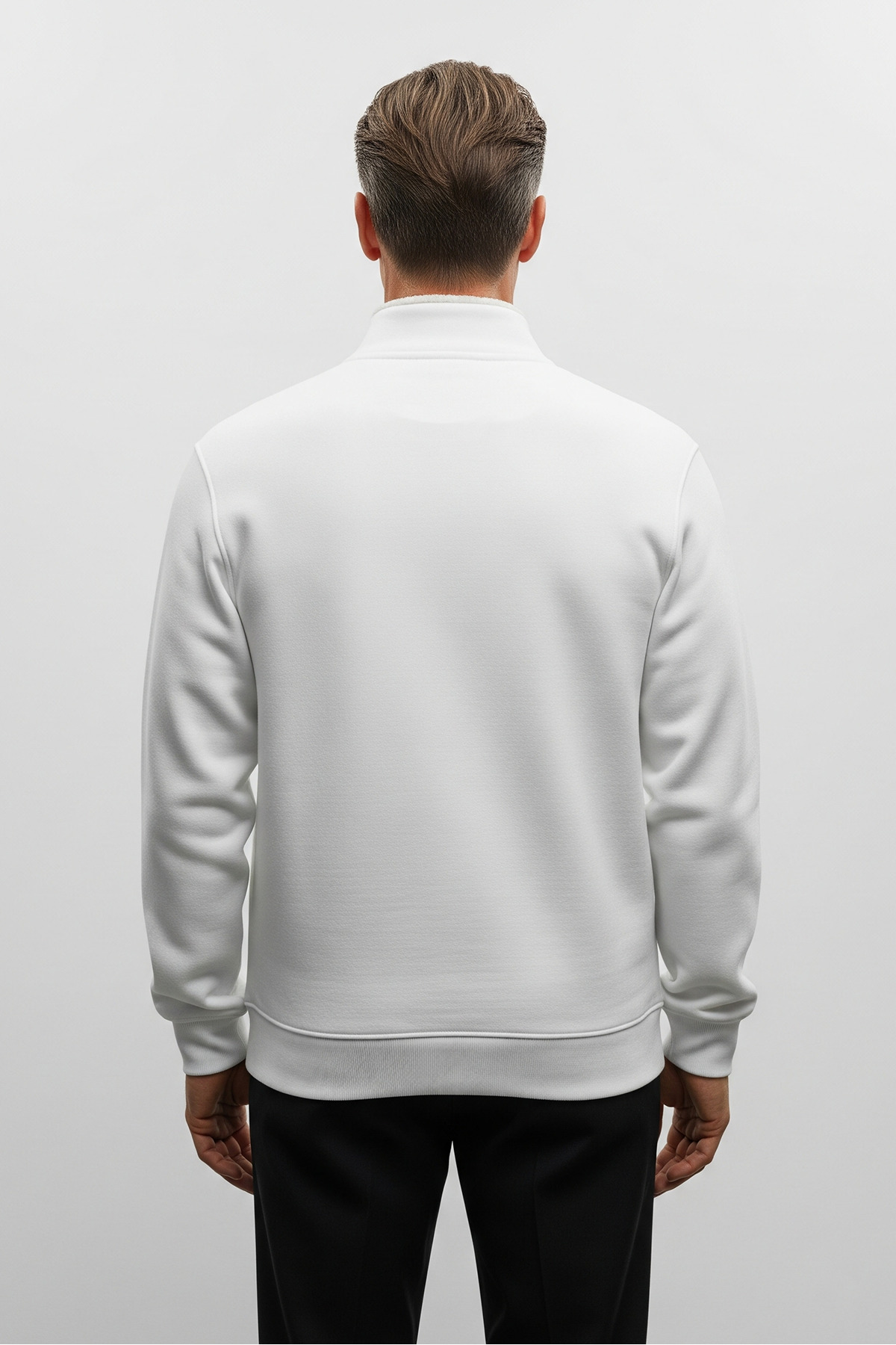 Erkek Yarım Fermuarlı Salaş Beyaz Sweatshirt 6
