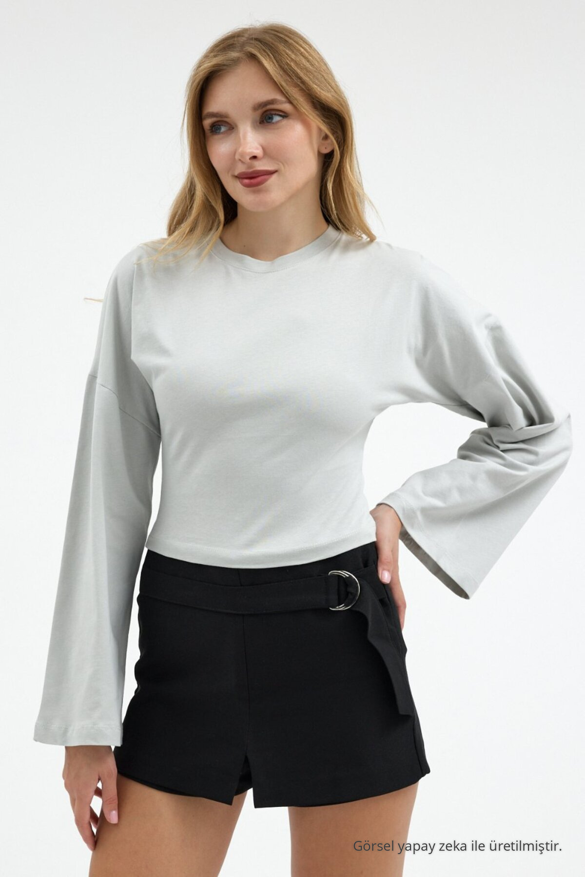 Kadın Bele Oturan Casual 3 Lü Crop Bluz Kahve 4