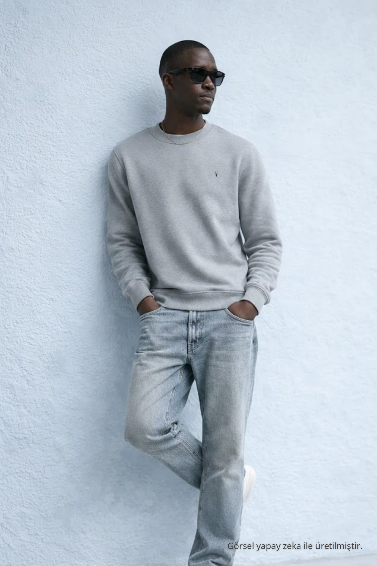 Erkek Nakışlı Parlak GRİ Sweatshirt 3