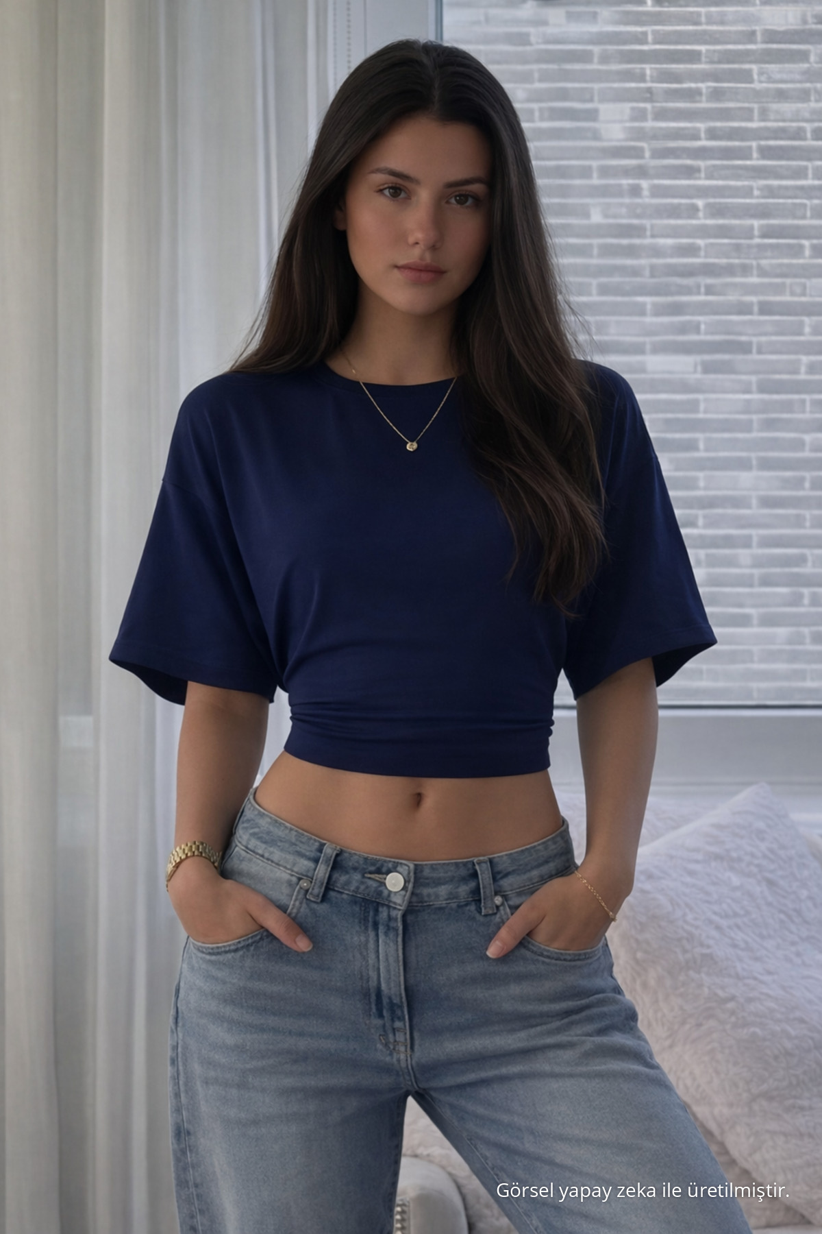 Kadın Yarasa Kollu Yazlık 5 Li Crop Bluz Füme 6