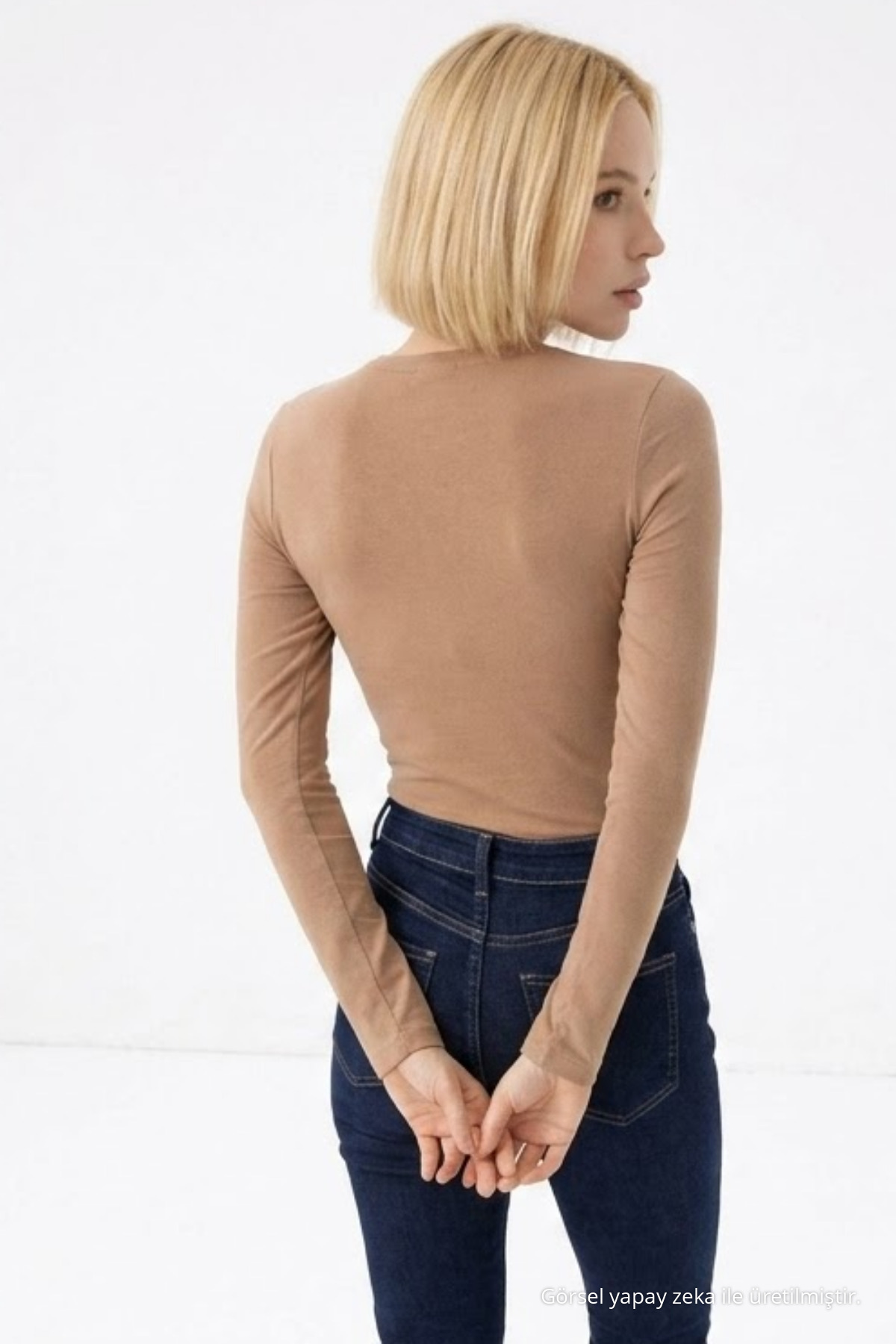 Kadın Günlük Fashion Dar Kahve Tişört 6