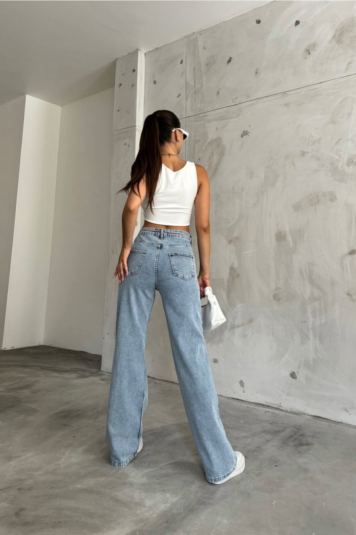Kadın Açık Mavi Yüksek Bel Geniş Paça Bol,salaş Palazzo Jeans 4