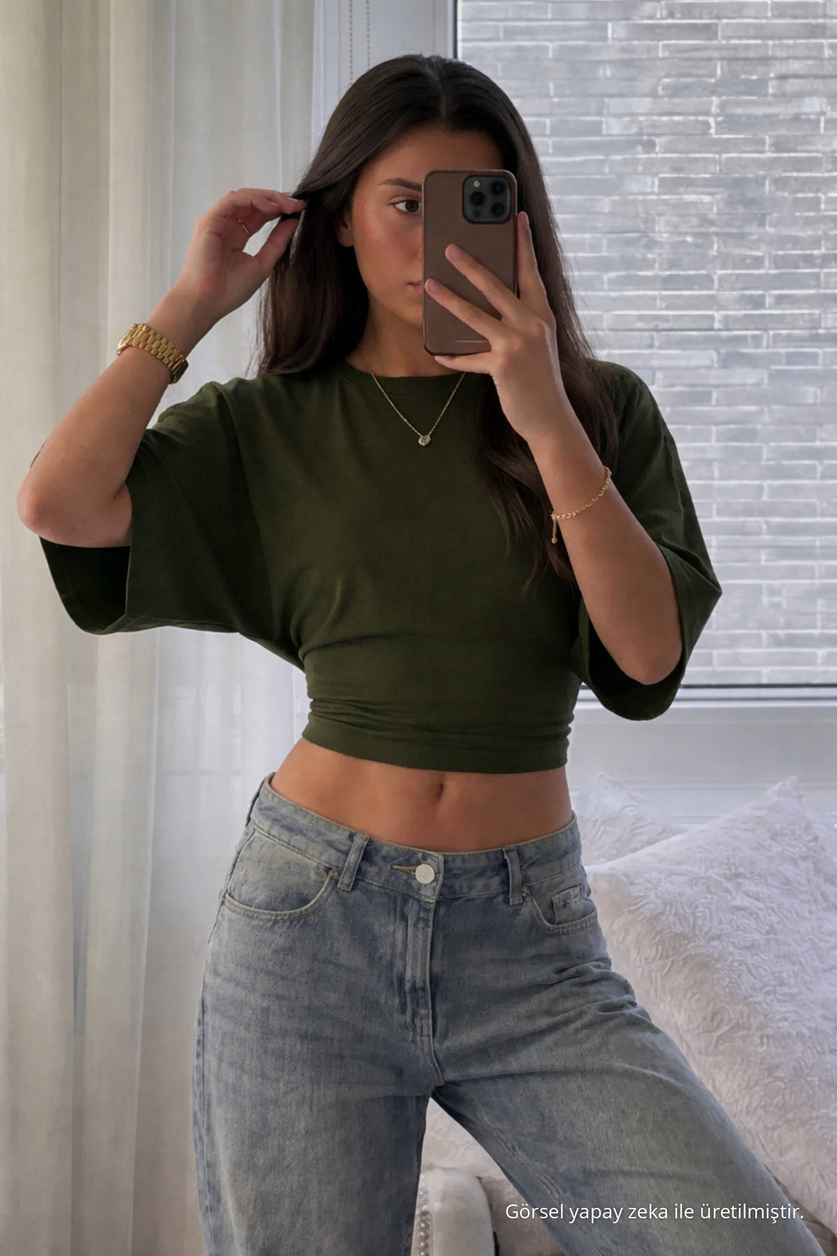 Kadın Bisiklet Yaka Basic 3 Lü Crop Bluz Beyaz 4