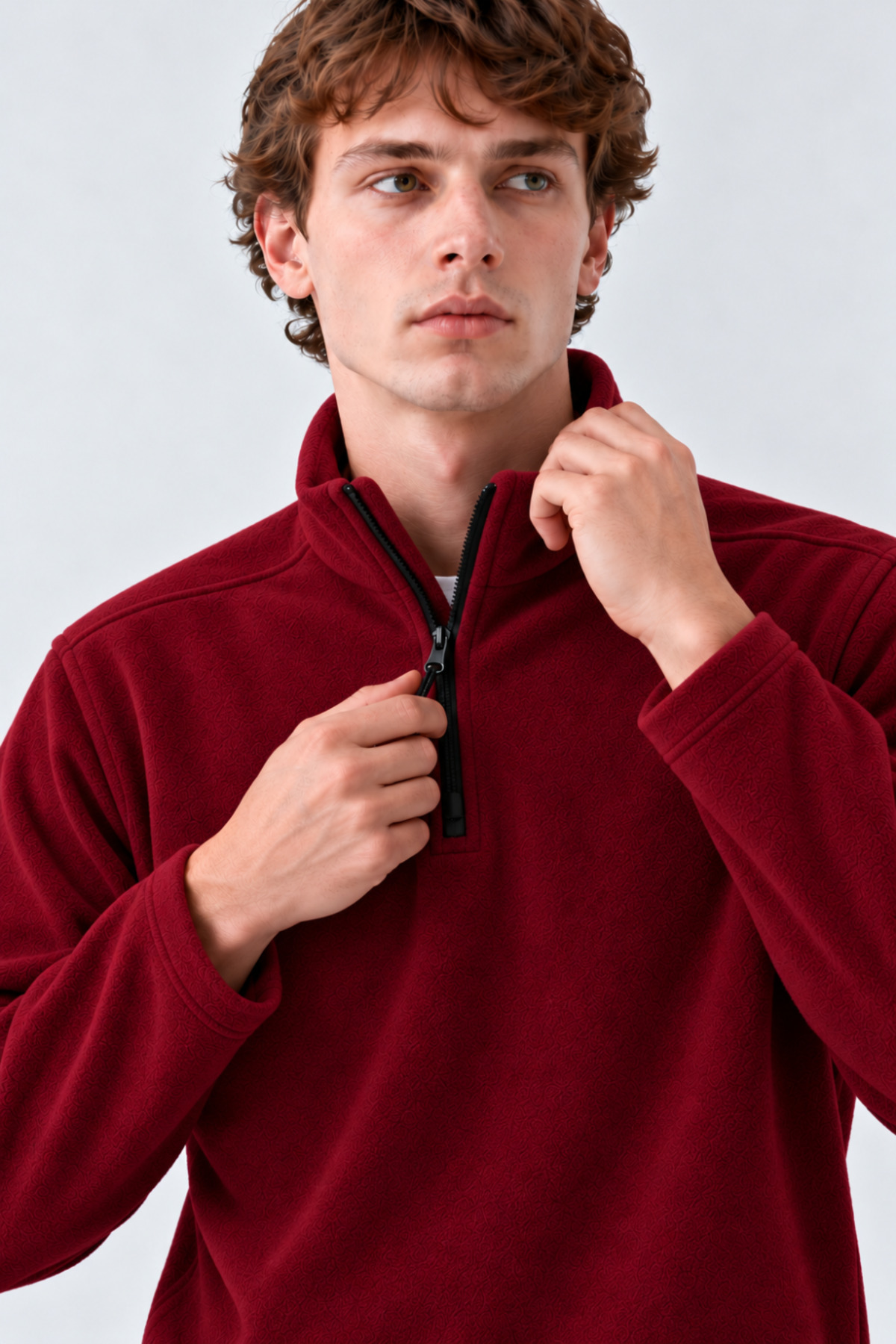 Erkek Bordo Yarım Fermuarlı Rahat Polar 4