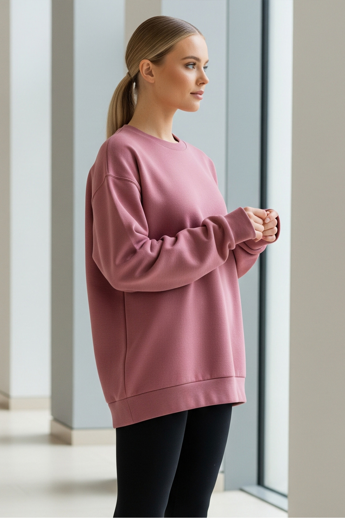 Kadın Oversize Kışlık Salaş Fuşya Sweatshirt 6