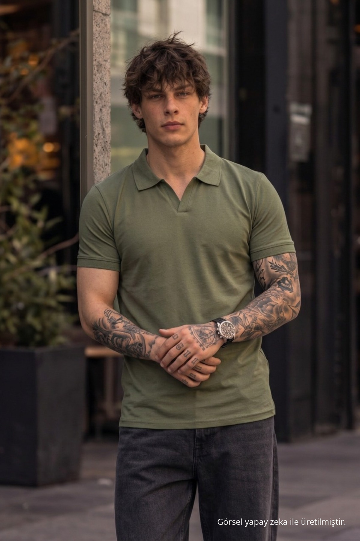 Erkek %100 Pamuk HAKİ Polo Yaka T-shirt 6