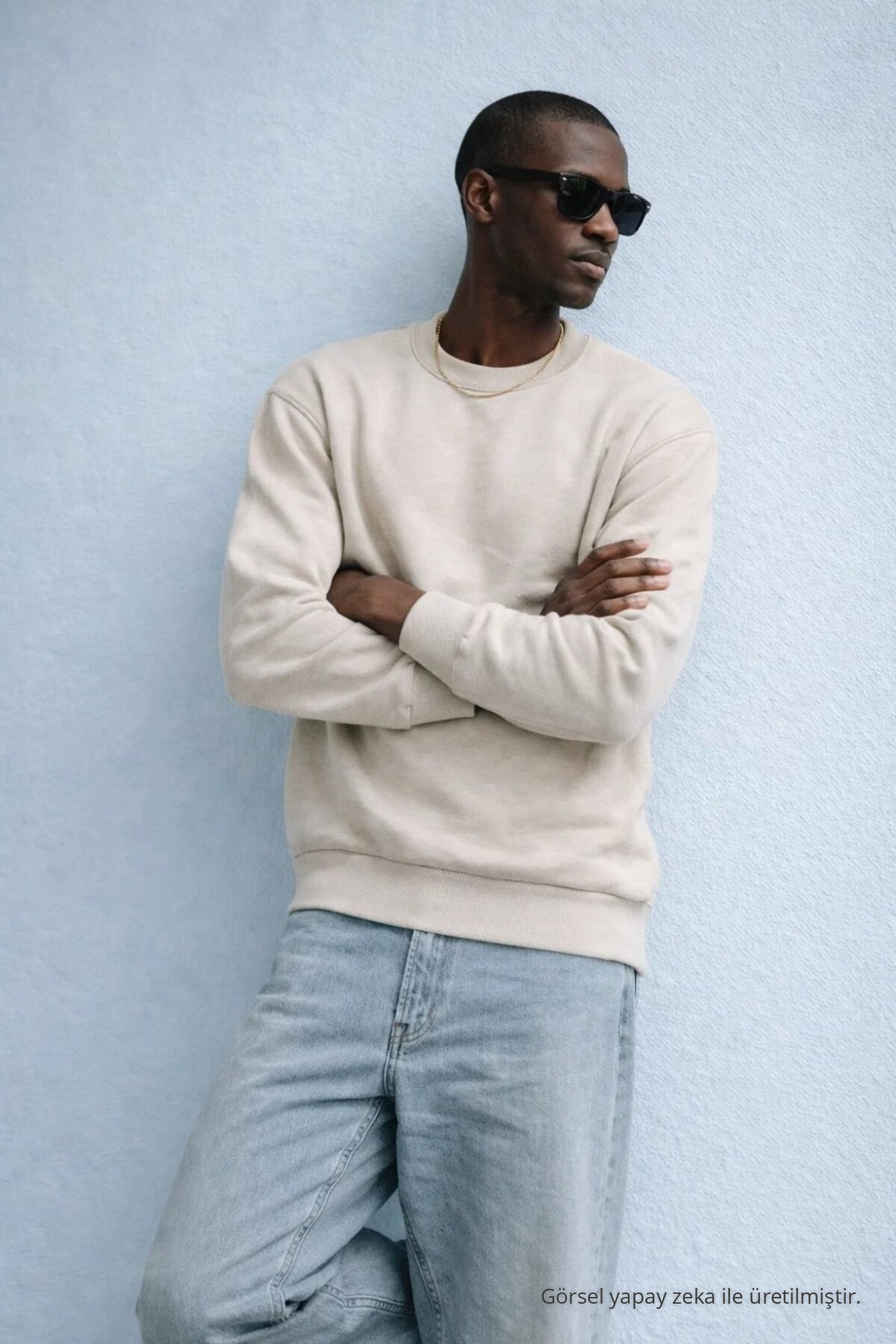 Erkek Kışlık Bej Oversize Sweatshirt 4