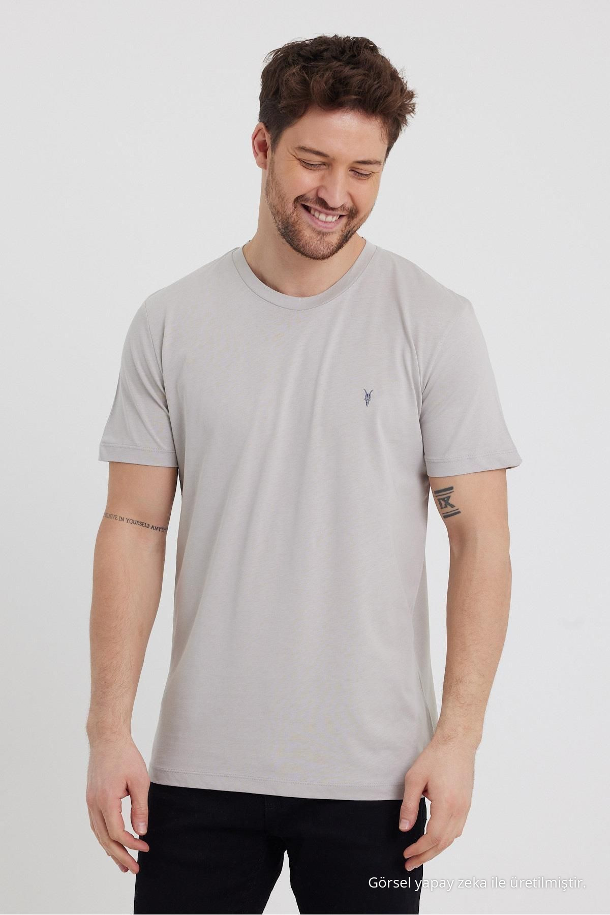 SİYAH-BEYAZ-GRİ Beyaz Gri 3'lü Basic Bisiklet Yaka T-shirt 3