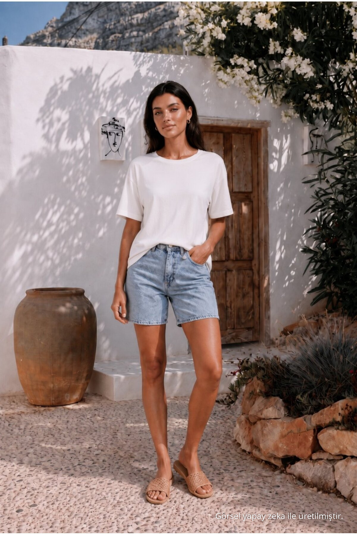 Kadın Yuvarlak Yaka Relaxed Fit Kısa Kol Basic T-Shirt BEYAZ 5