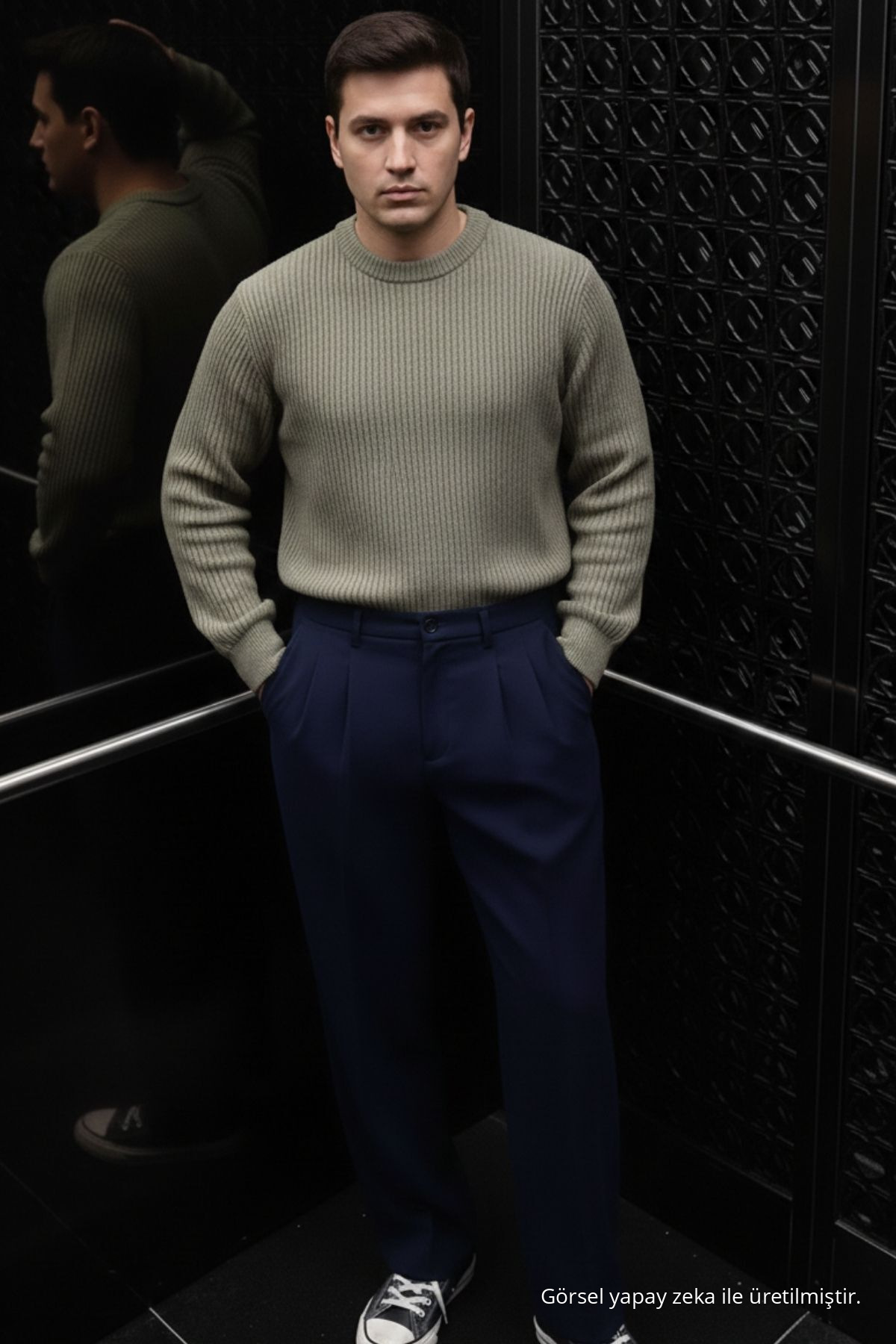 Erkek Geniş Paça Bol Mavi Baggy Pantolon 5