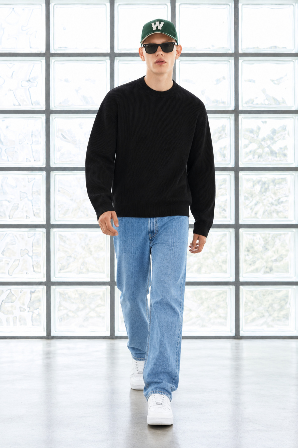 Erkek Bisiklet Yaka Fitilli Oversize Siyah Kazak 3