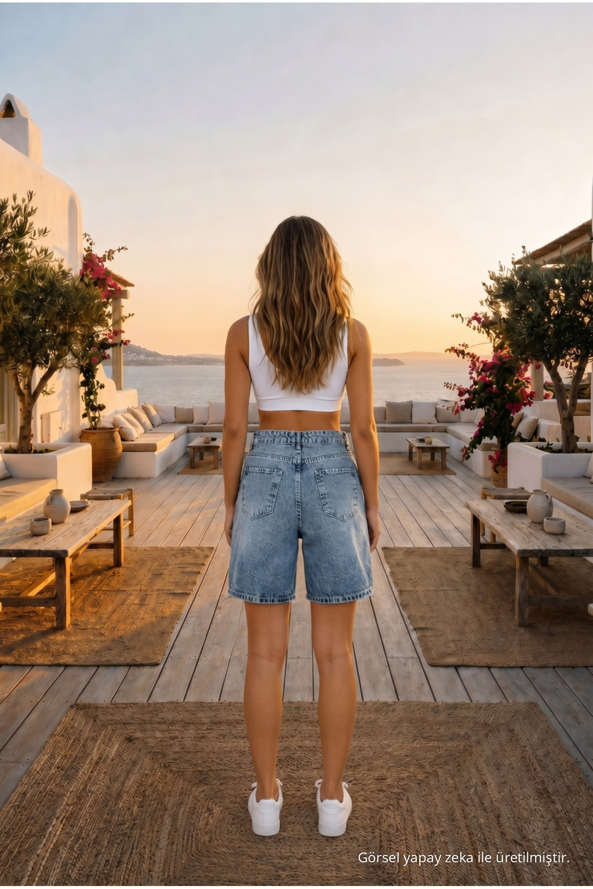 Kadın Eskitme Efektli Yüksek Bel 5 Cepli Straight Fit Şort Jeans Koyu Mavi 3