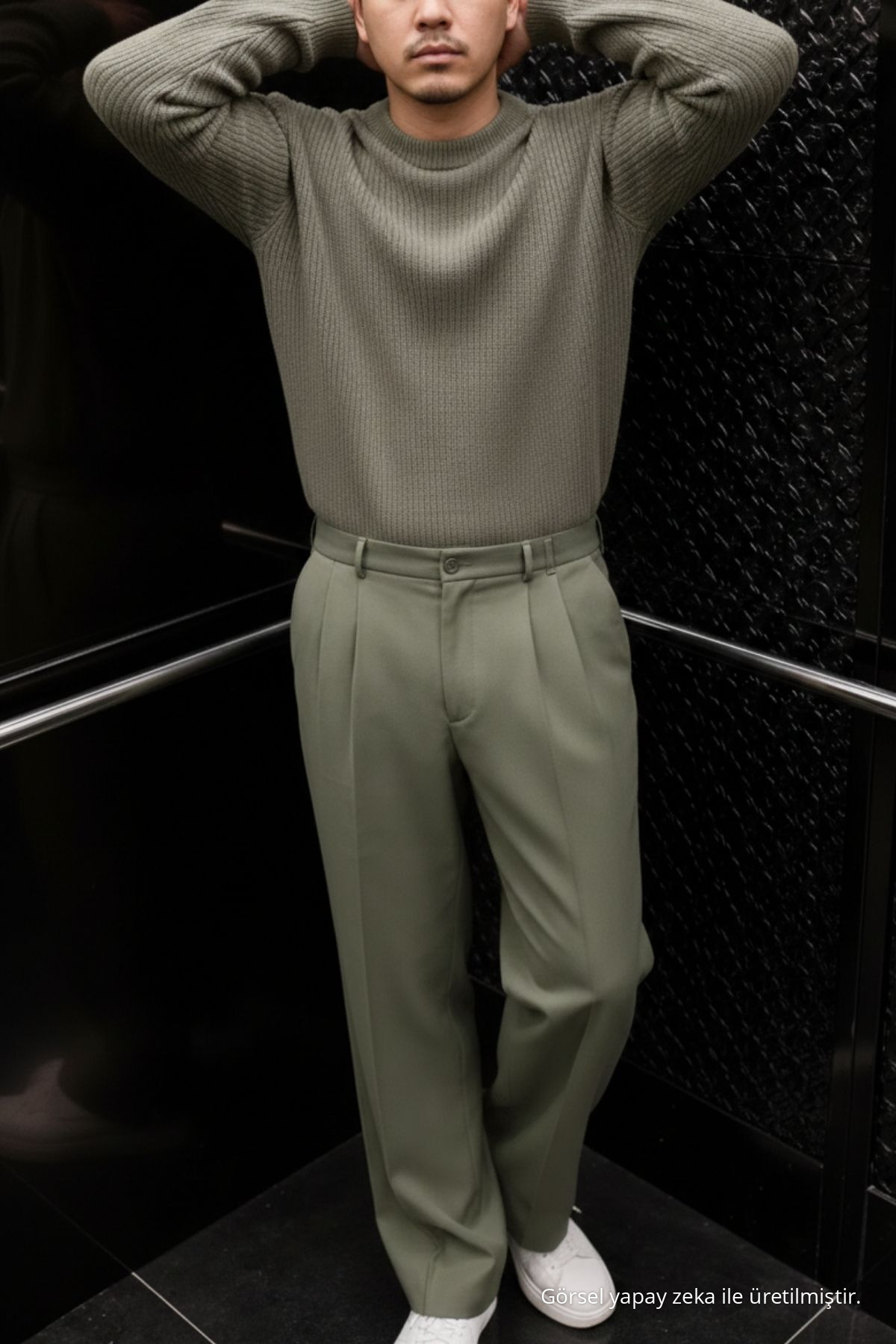 Erkek Geniş Paça Bol Haki Baggy Pantolon 3