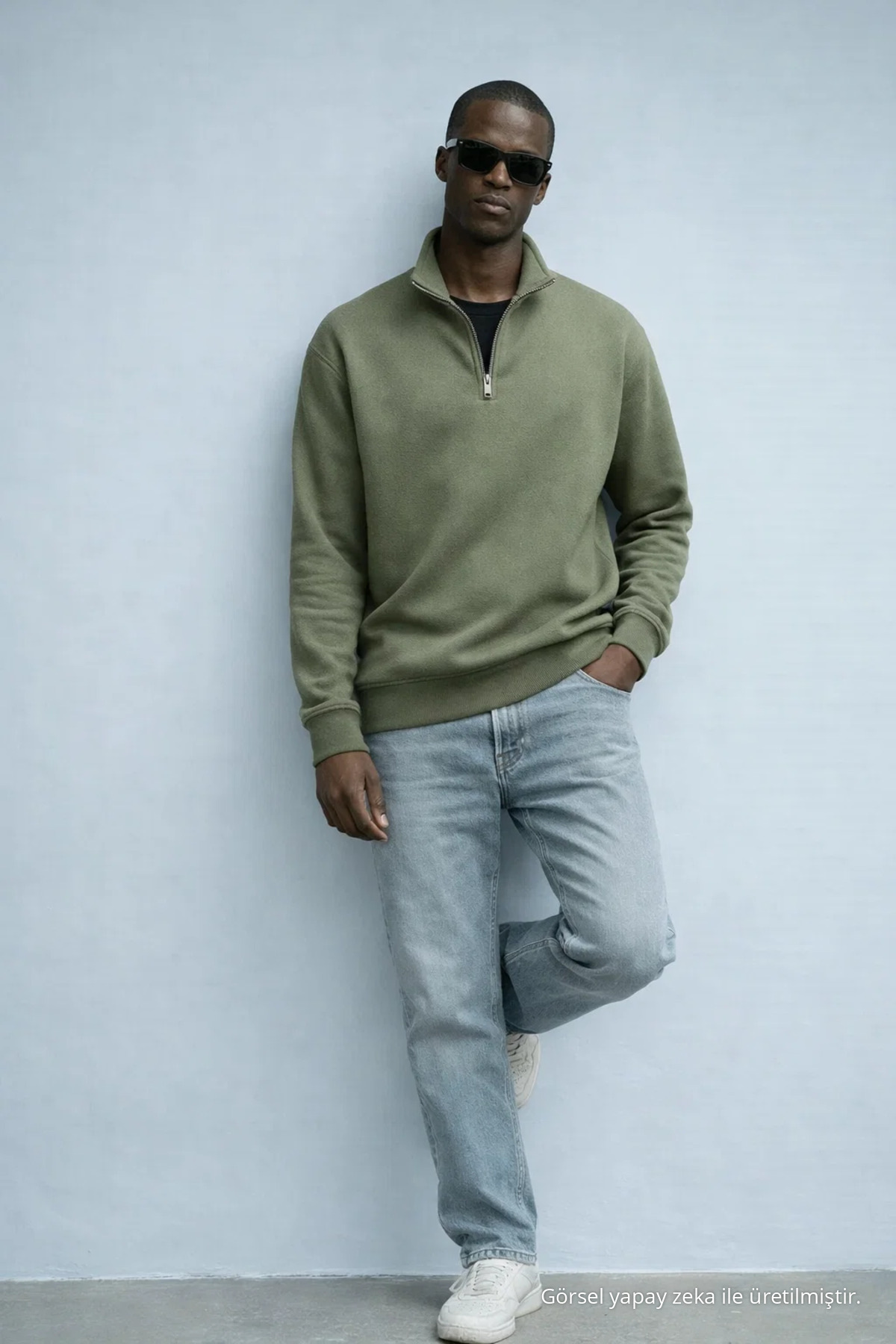 Erkek Kışlık Örme Yaka YEŞİL Sweatshirt 3