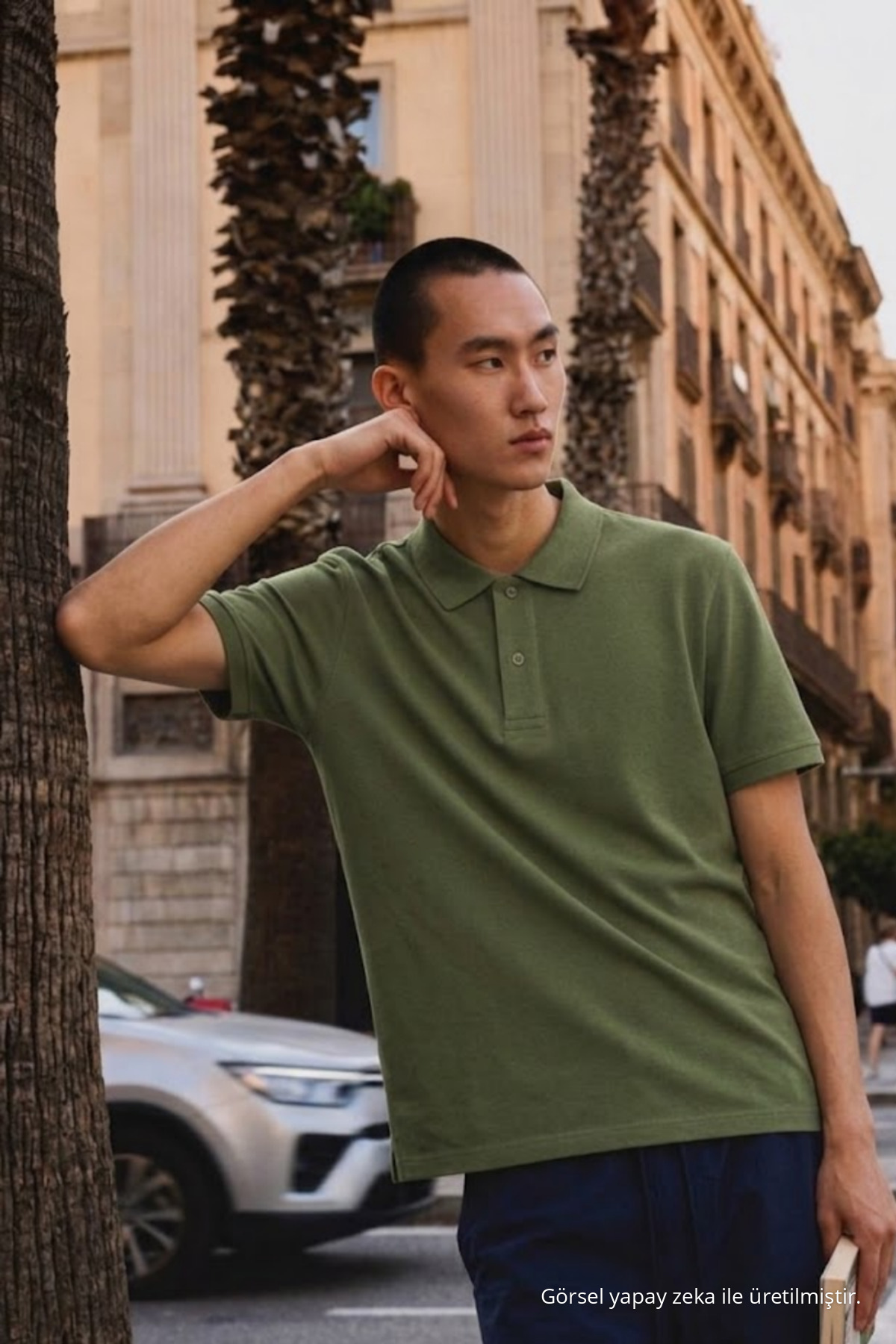 Erkek Basic Bol Haki Polo Yaka Tişört 5