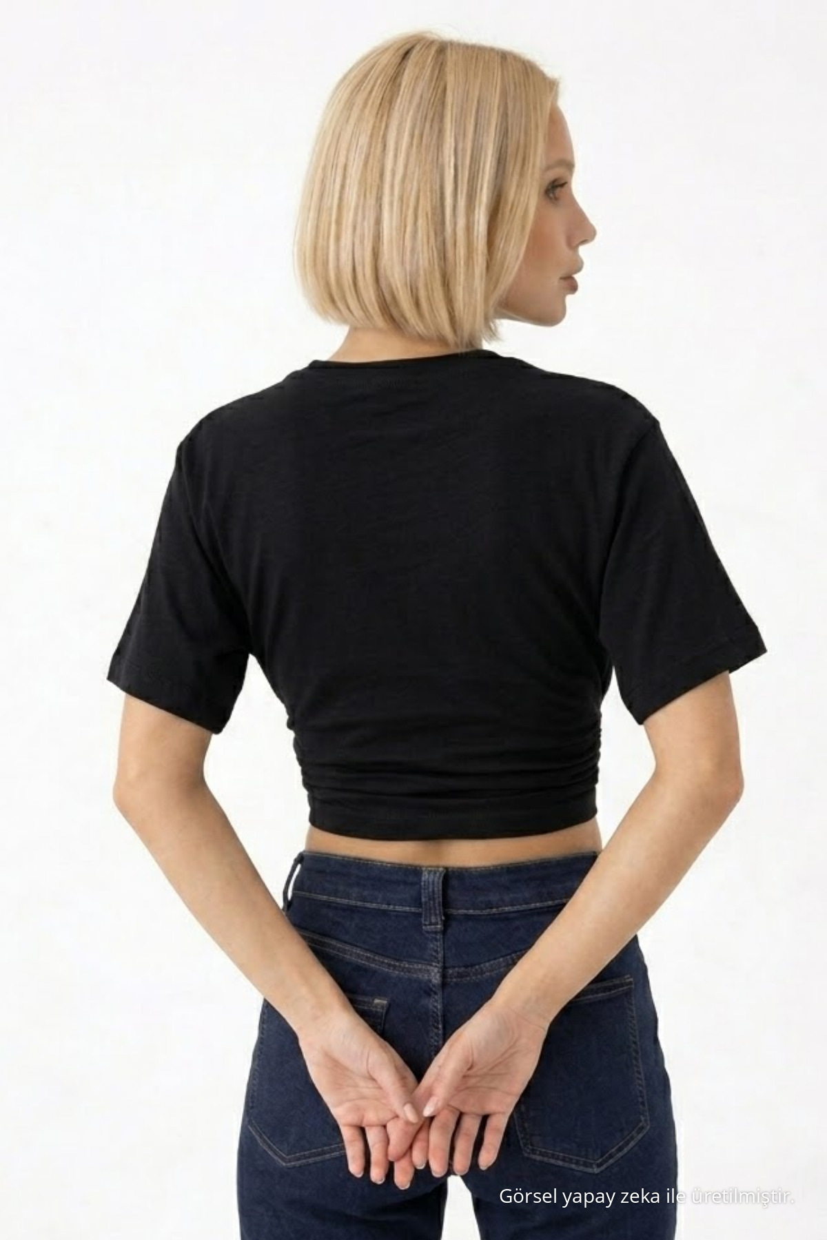 Kadın Fashion Slim Fit Siyah Crop Tişört 6